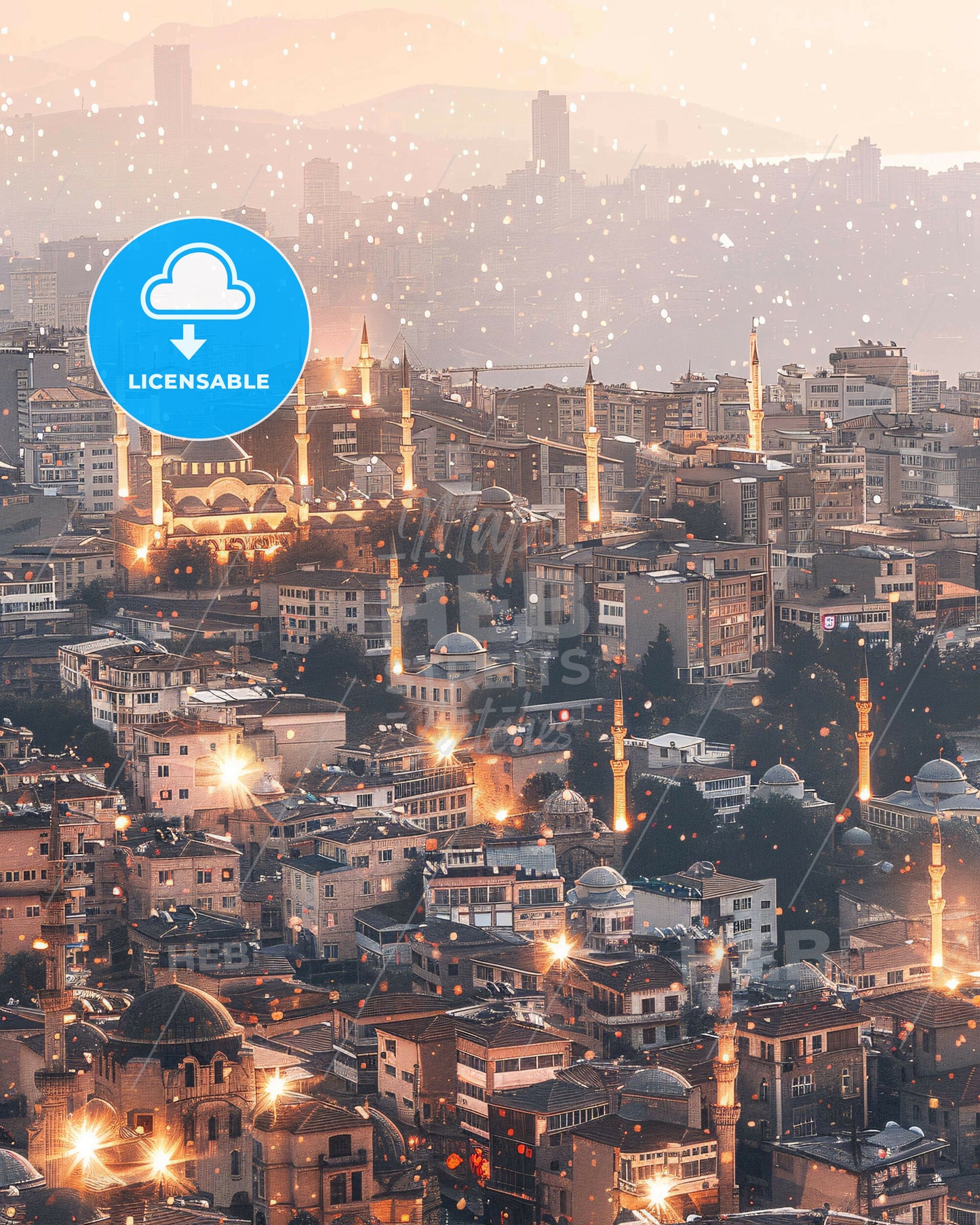 Mersin Skyline Double Exposure Art Poster - A city with many towers and buildings