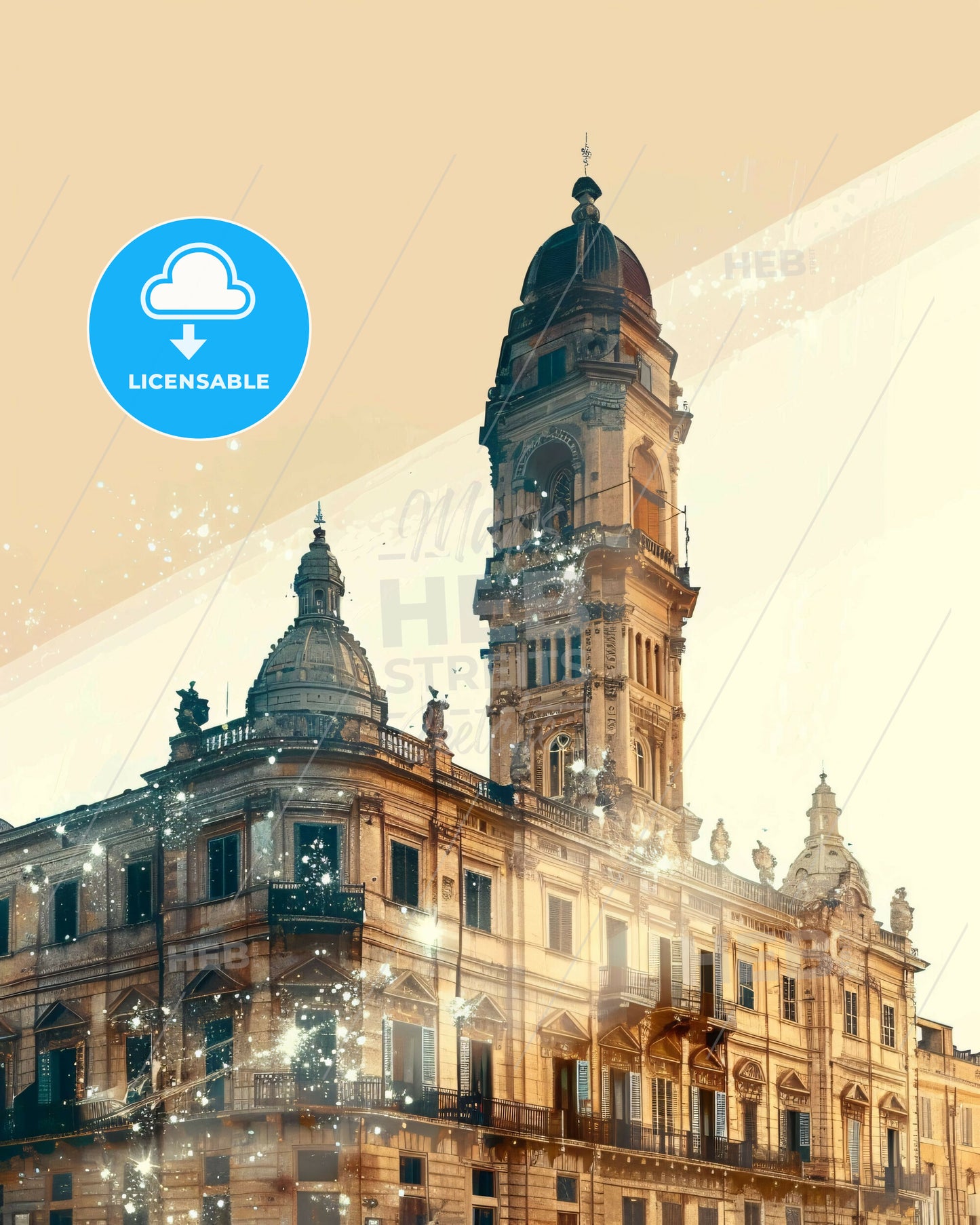 Mesina Skyline Composite Poster Design - A building with a tower