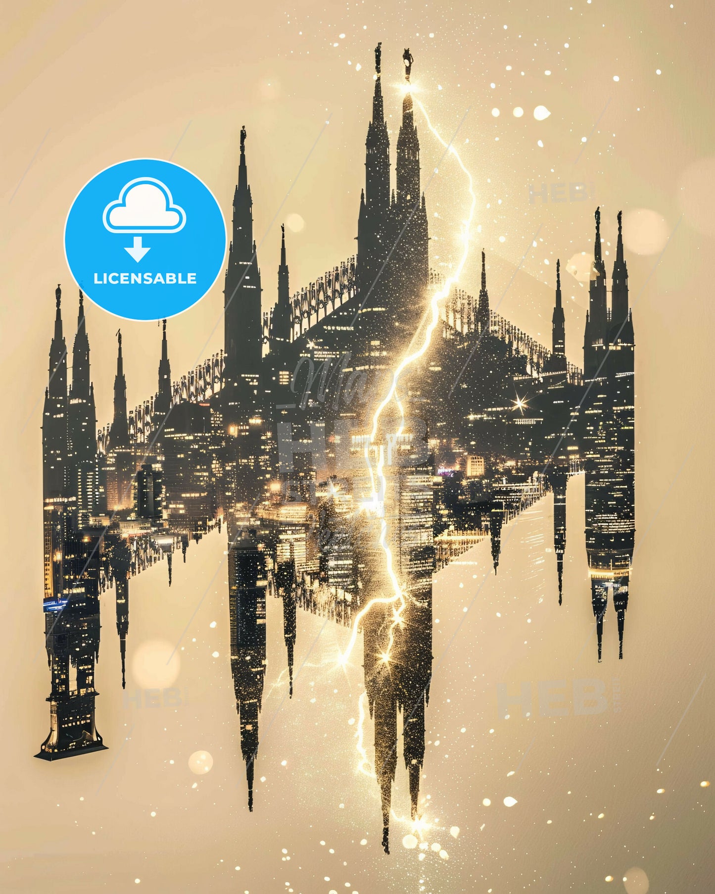 Milan Skyline Bright Beige Poster - A double exposure of a city