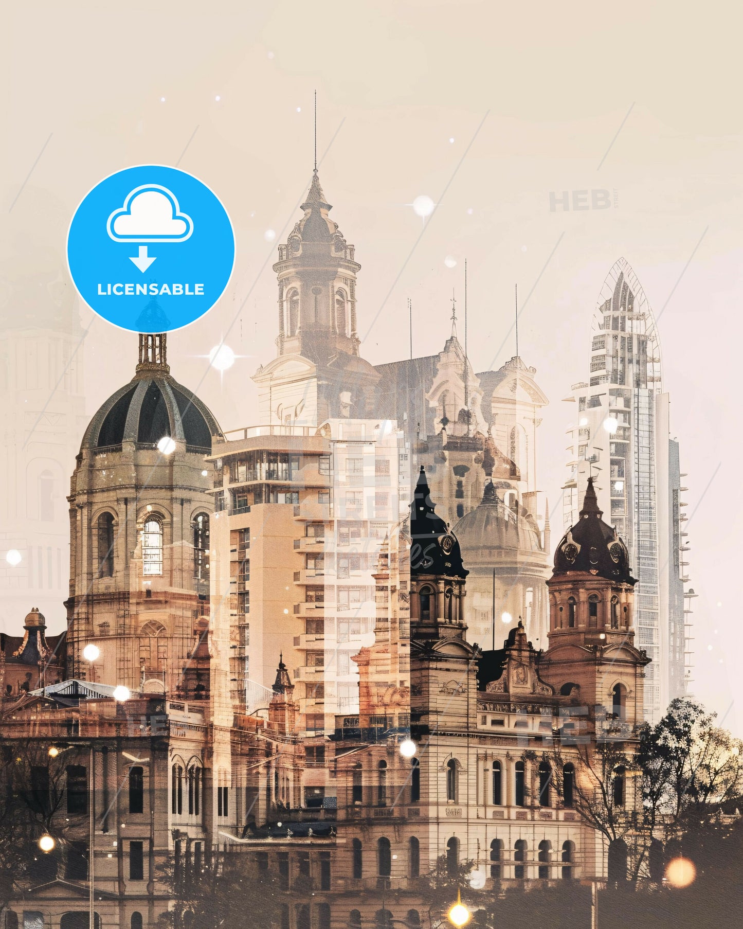 Mildura-Wentworth Skyline Double Exposure Art - A city skyline with many buildings