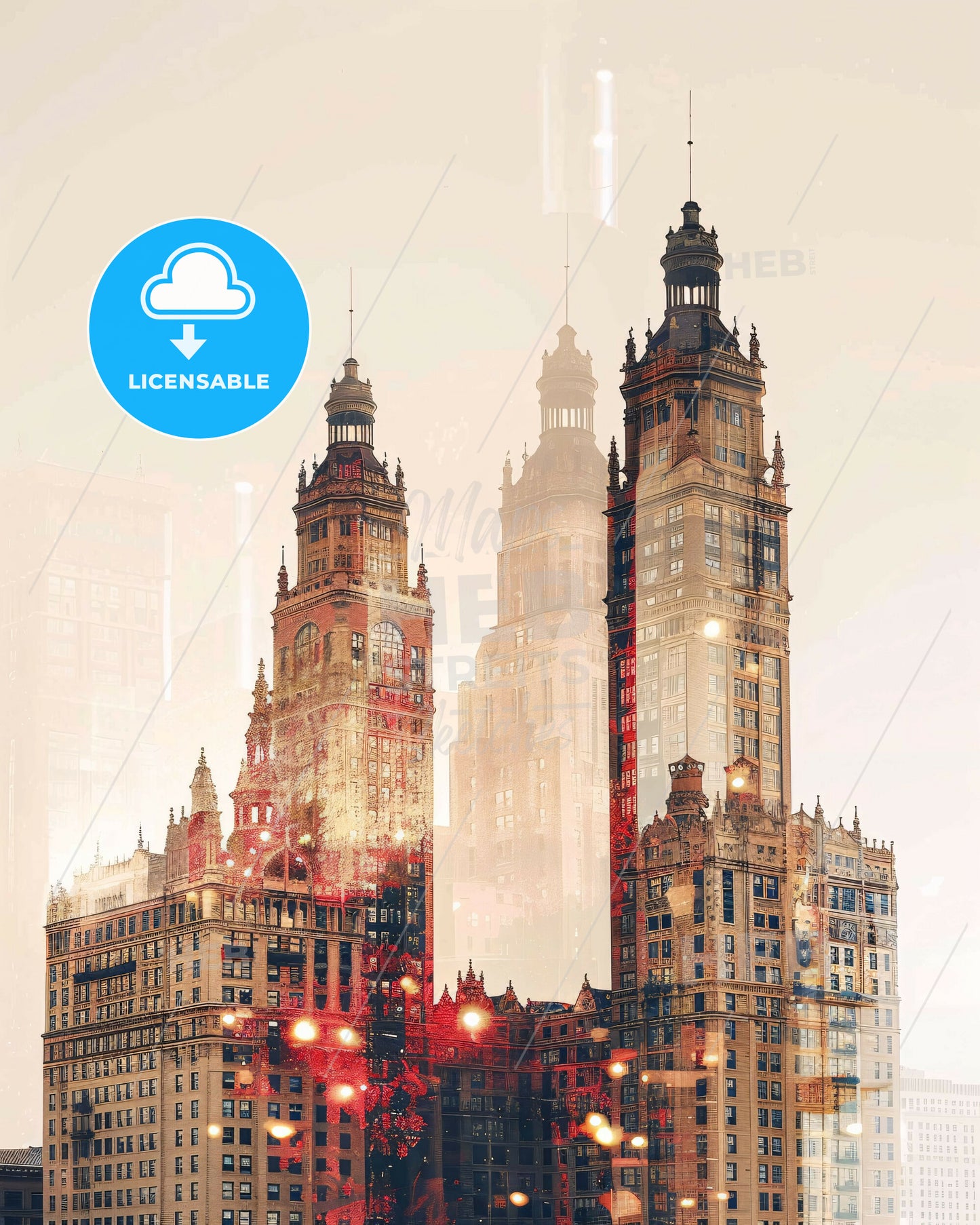 Milwaukee Skyline Serenity Poster Artwork - A double exposure of a city