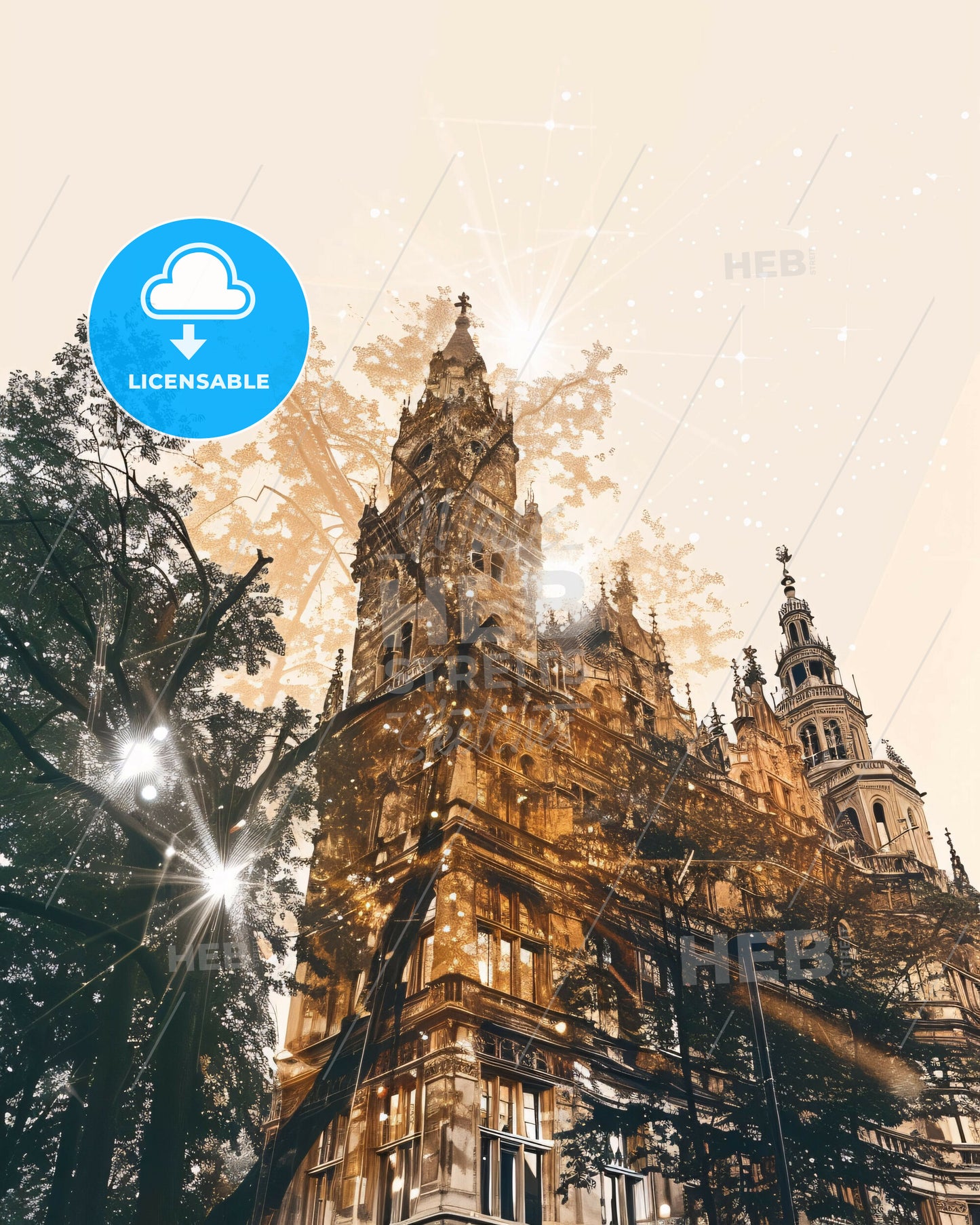 Munich City Dream Composite Skyline Art Poster - A building with trees and stars