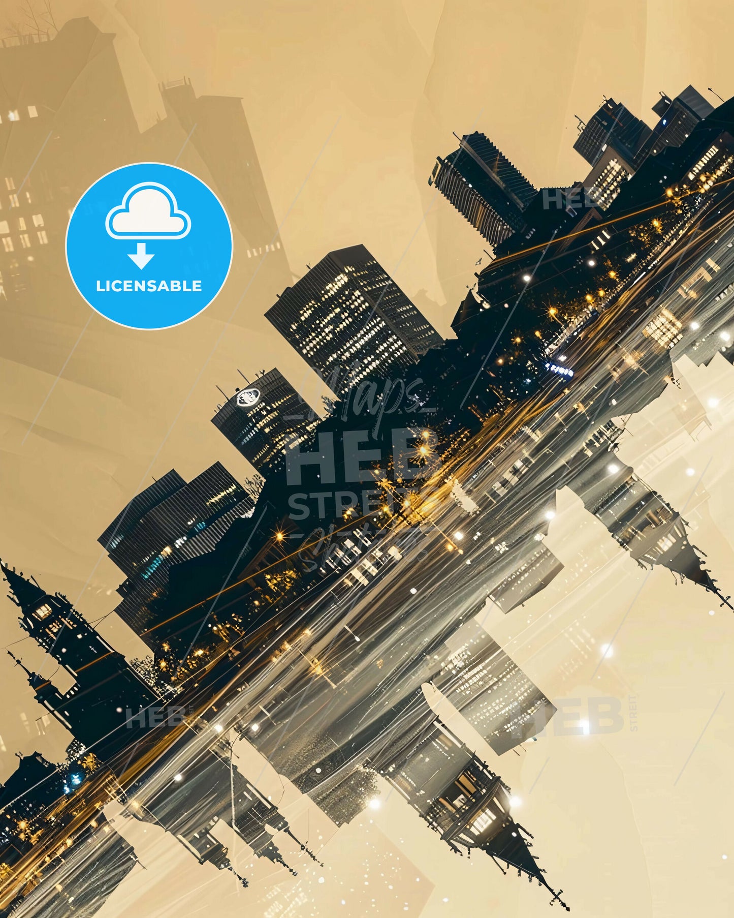 Munich City Skyline Modern Art Poster - A city skyline with lights reflecting in water