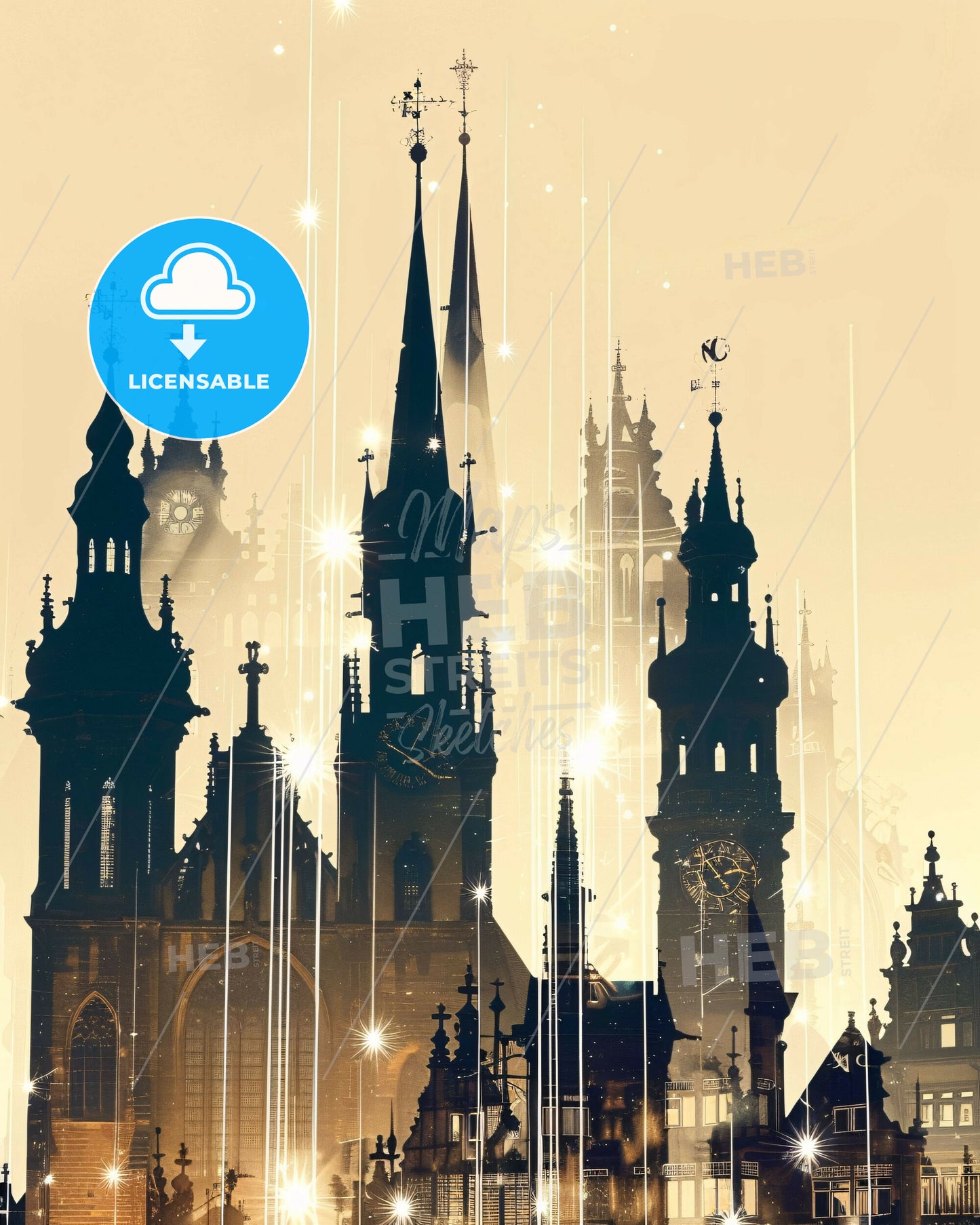 Münster Cityscape Skyline Poster in Warm Hues - A building with towers and spires