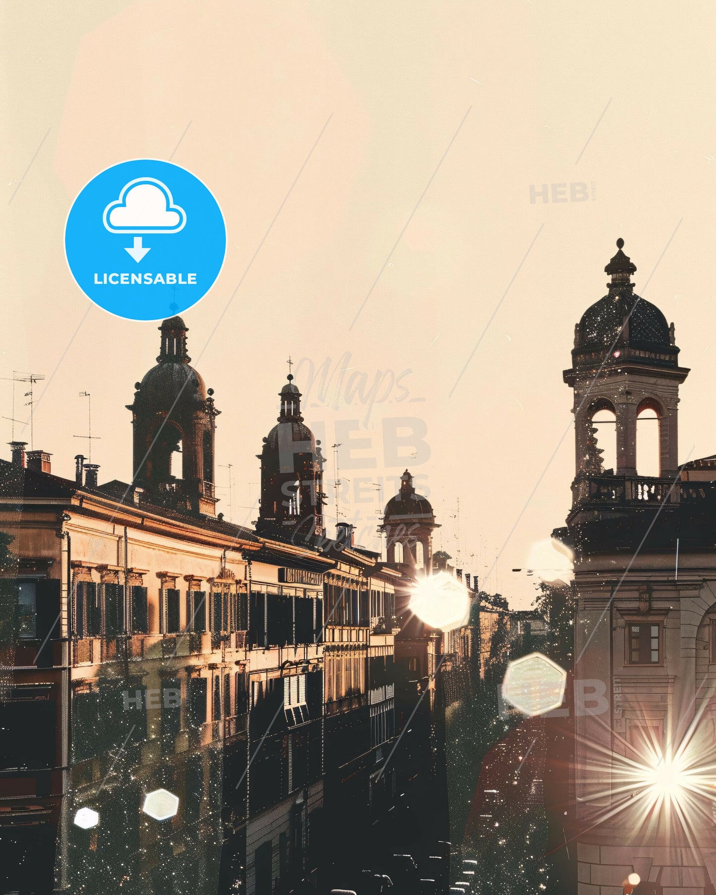 Modena Cityscape Night Composite Art - A group of buildings with towers