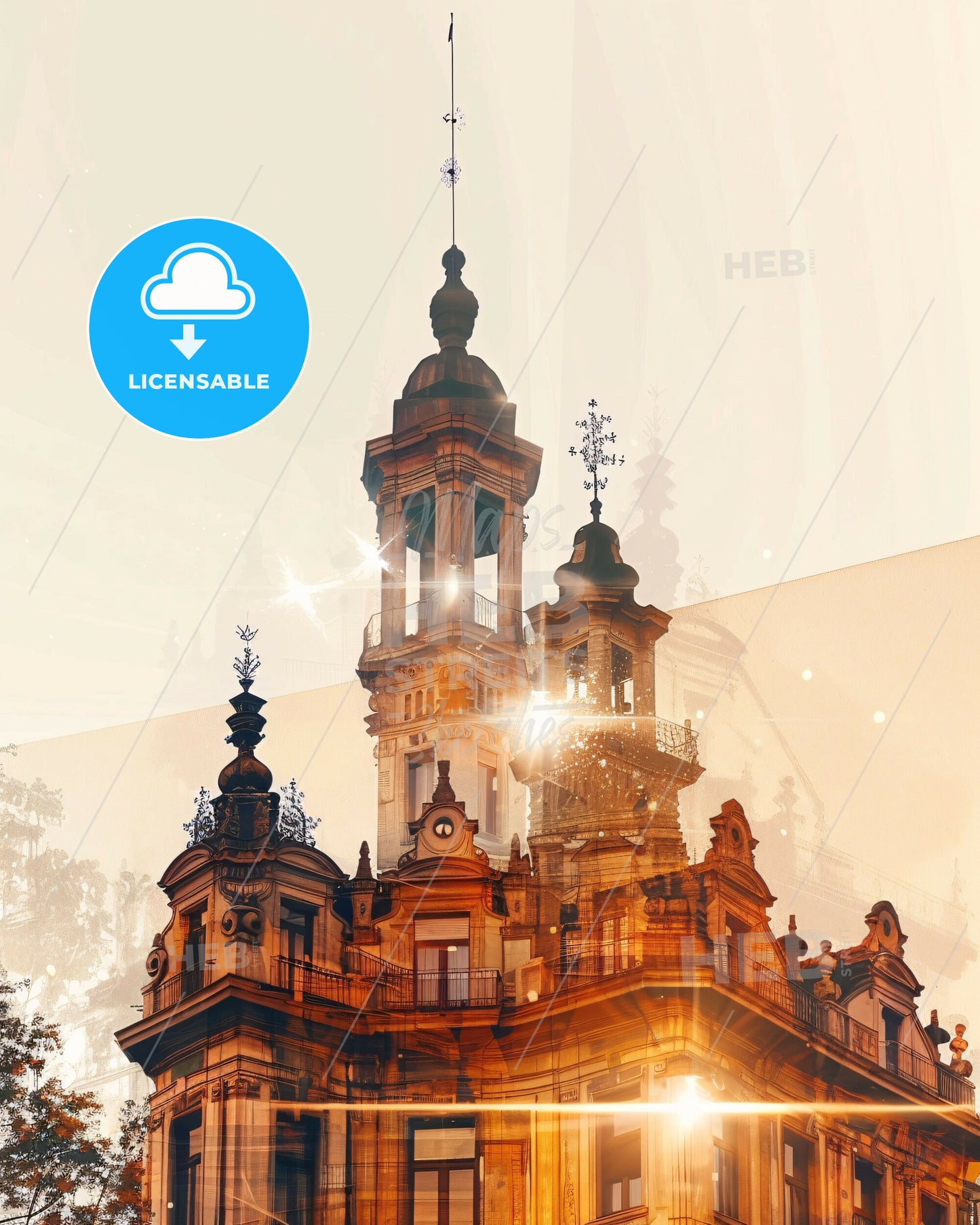 Modena Skyline Cityscape Art Print Beige Sparkles - A building with a tower