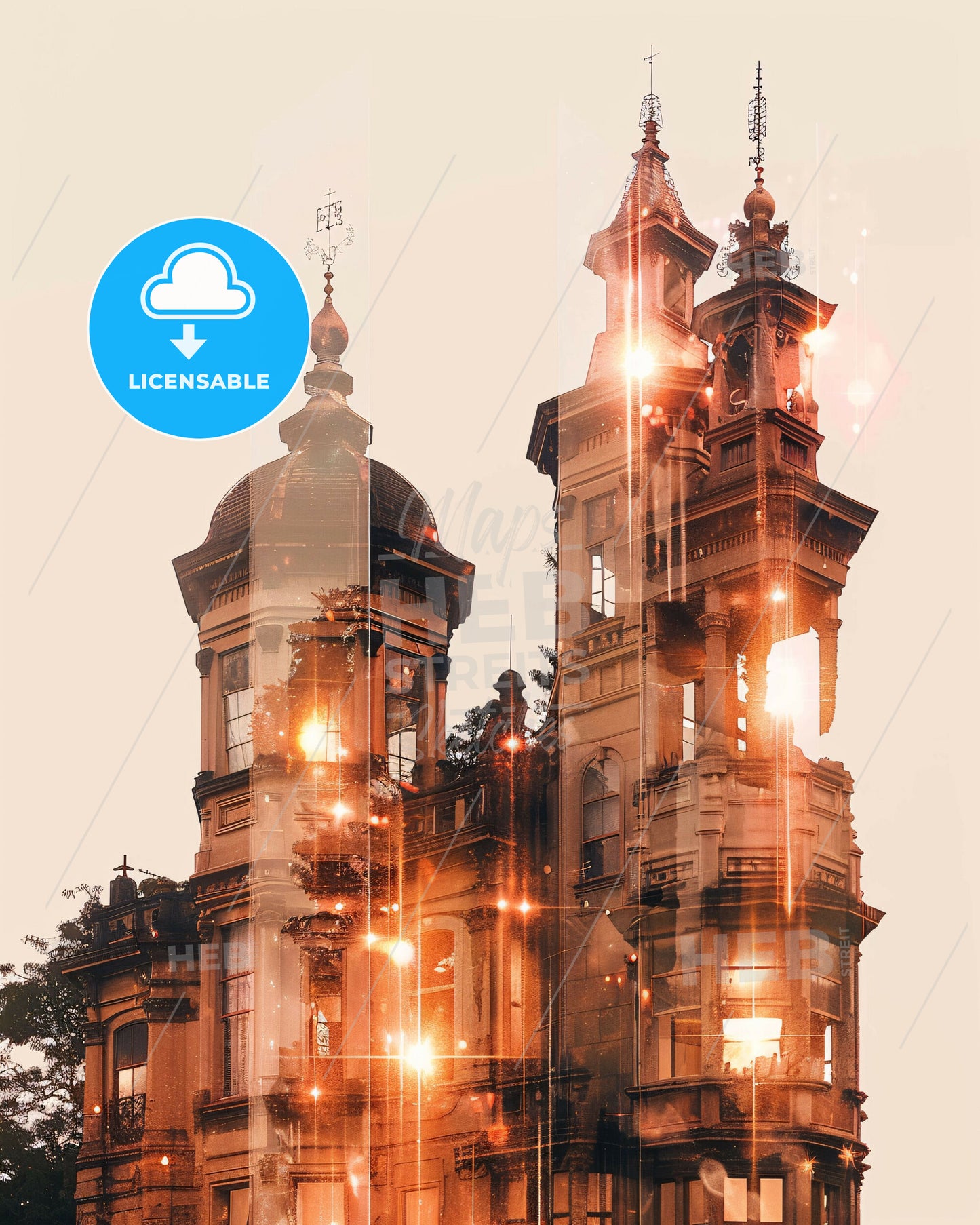 Mogi das Cruzes: Local Landmarks in Composite Art - A building with towers and lights