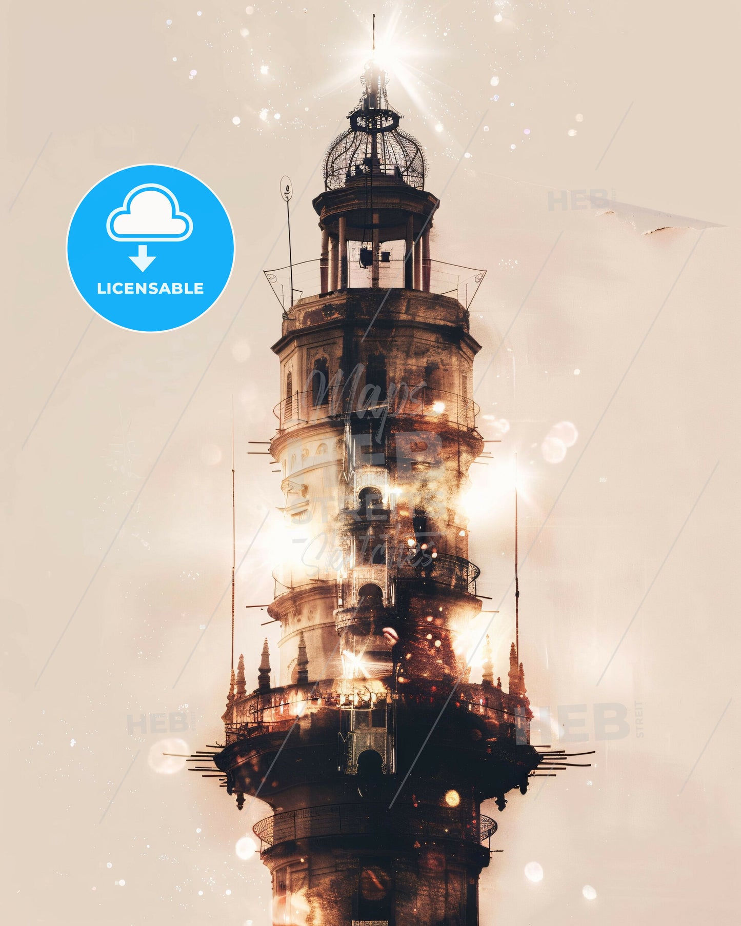 Mombasa Skyline Composite Art: Tropical City Lights - A tower with a light on top