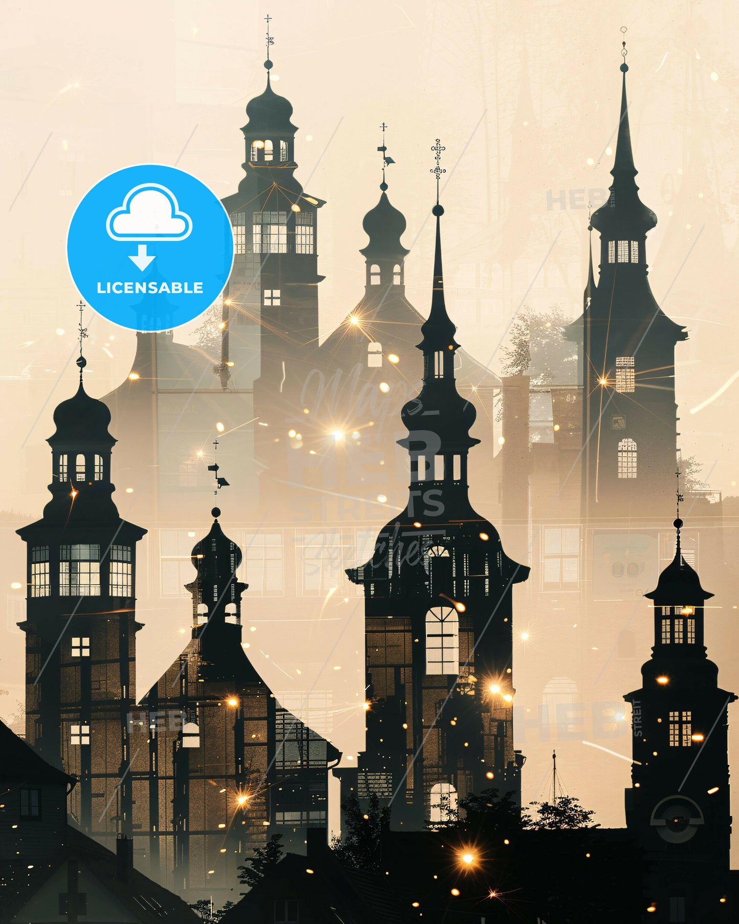 Monchengladbach City Skyline Poster Art - A silhouette of a building with towers and spires