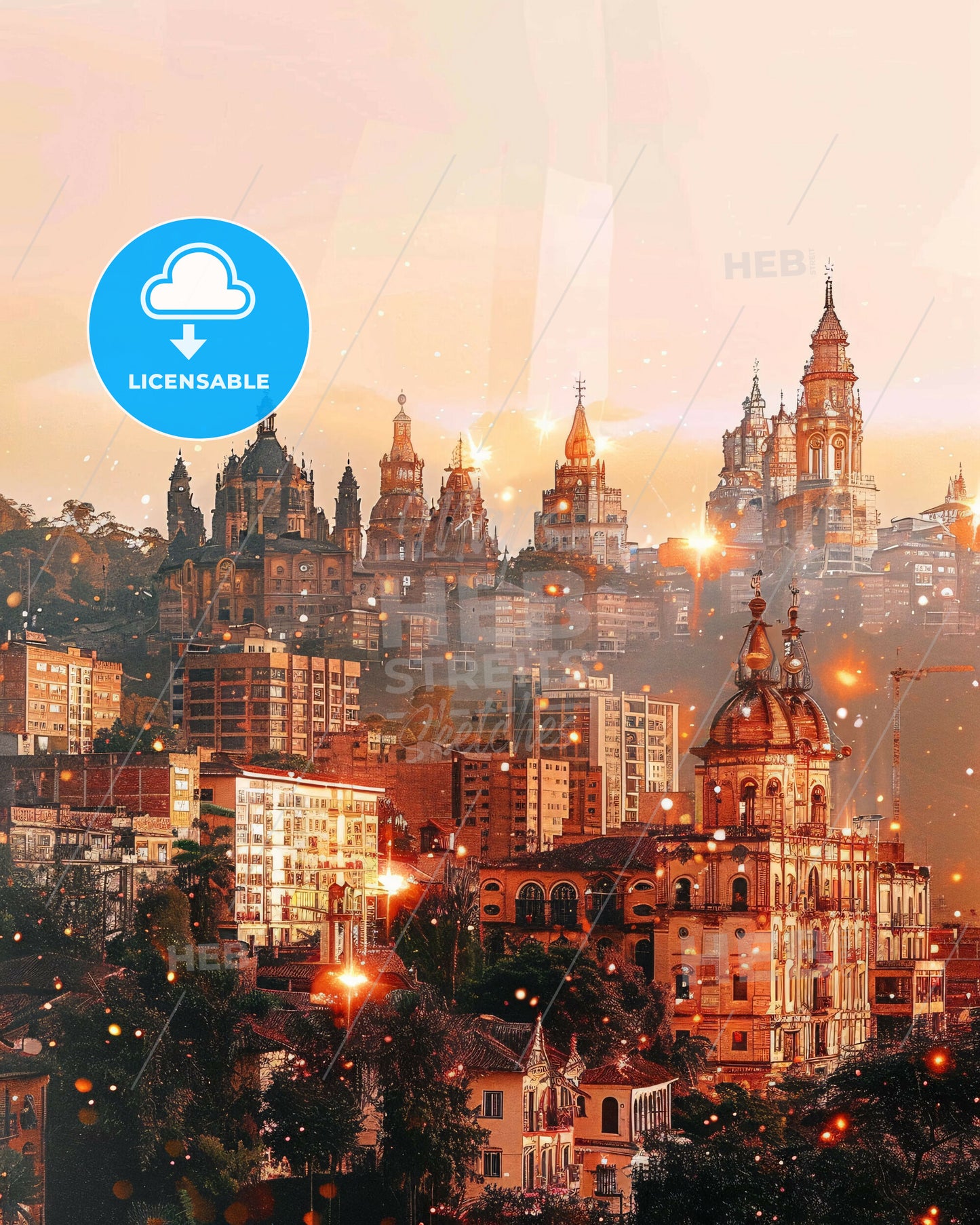 Monteria Skyline Double Exposure Poster - A city with many buildings