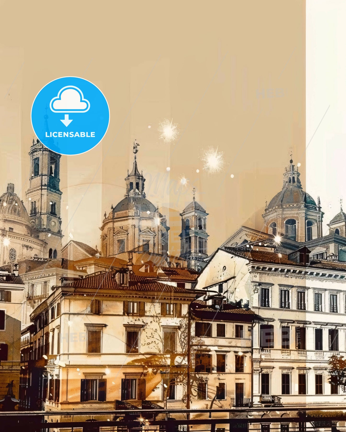 Monza City Skyline Double Exposure Art Poster - A group of buildings with towers