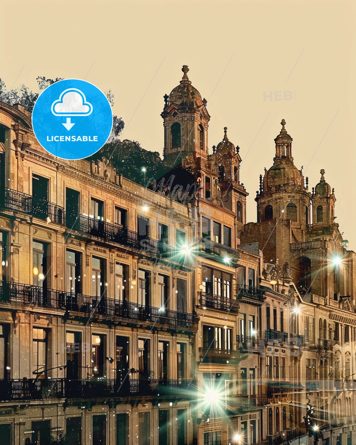 Moron: Architectural Beauty, Double Exposure Delight - A building with many windows and a building with a tower