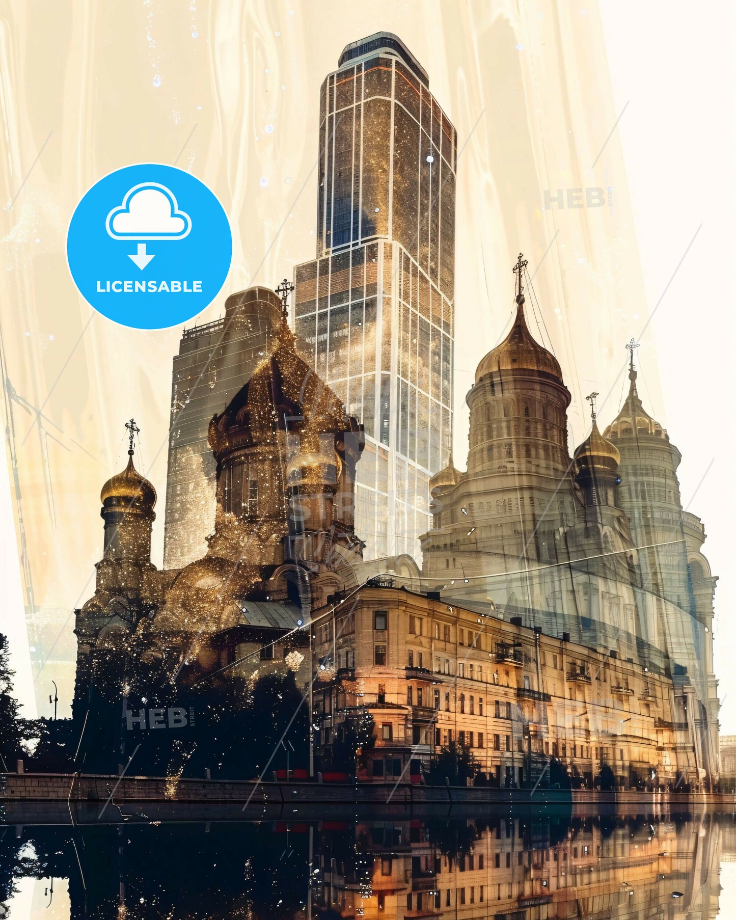 Moscow City Skyline Night Sparks - A city skyline with a tall building