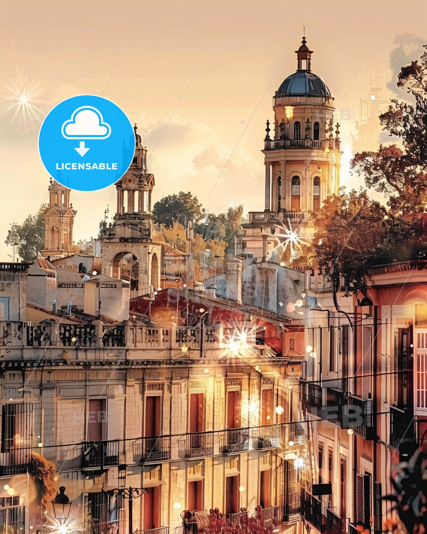 Móstoles: City Skyline Art with Local Icons - A city with buildings and trees