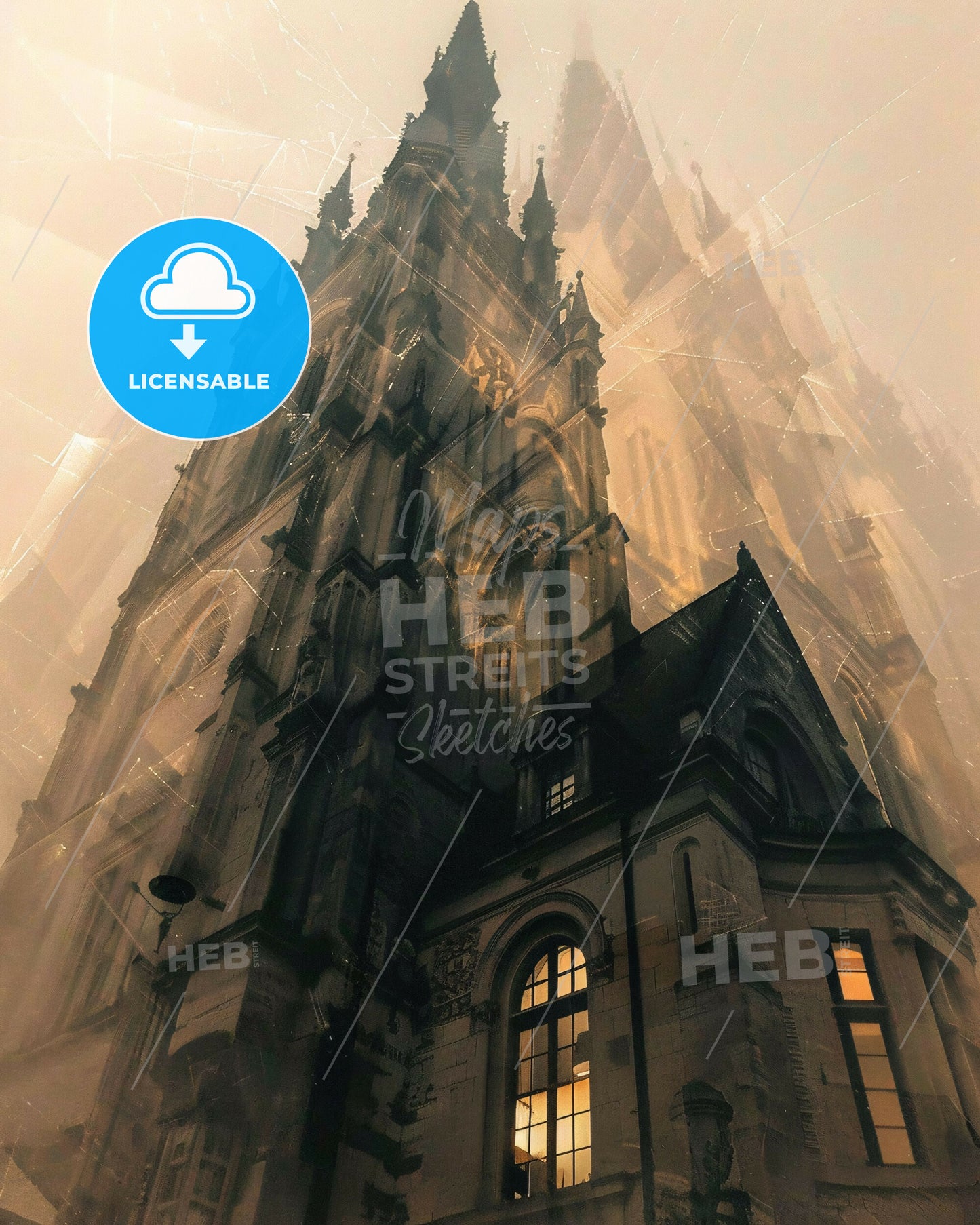 Mulhouse Skyline Double Exposure Art Poster - A large building with a tower