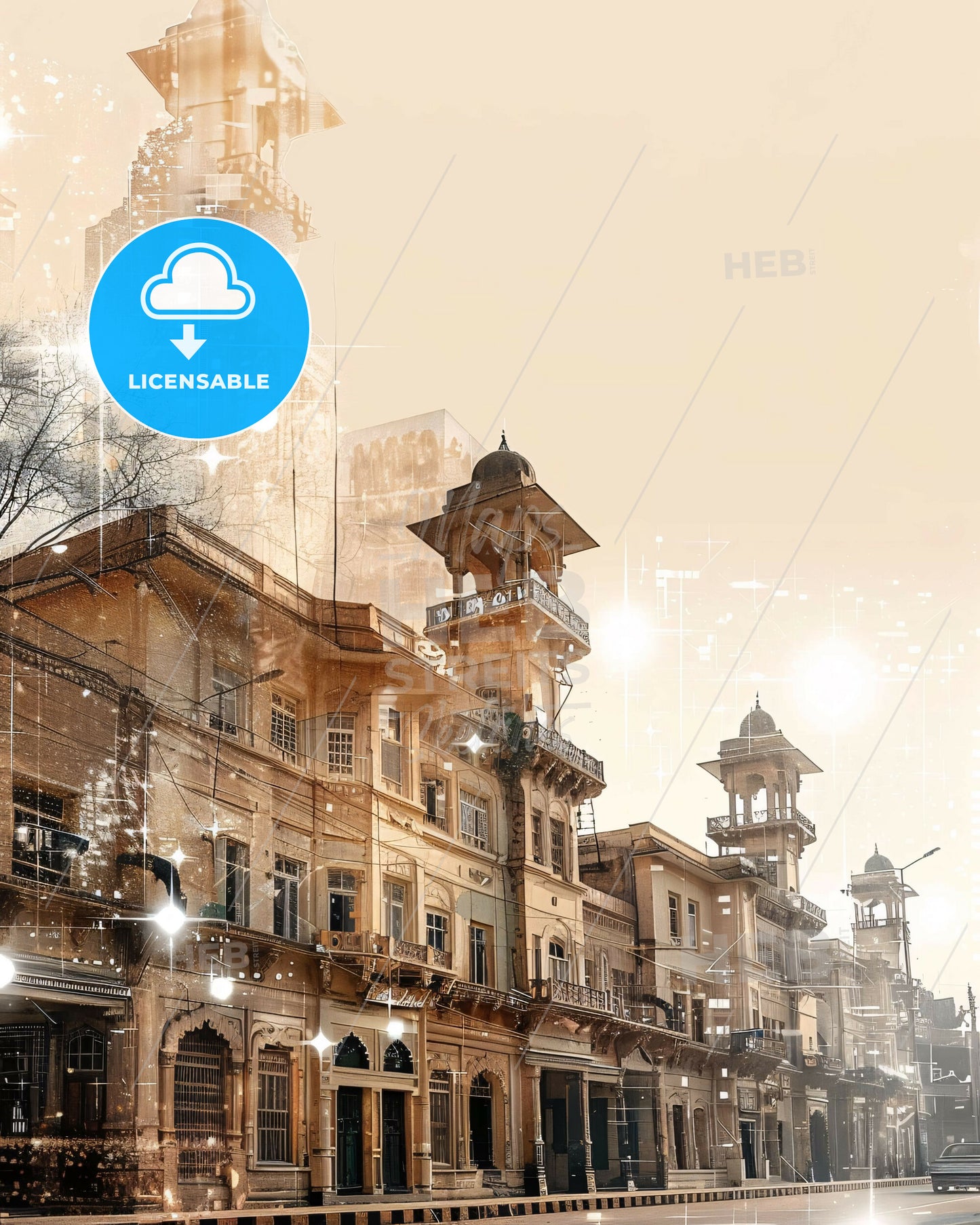 Multan City Skyline Double Exposure Poster Art - A building with many windows