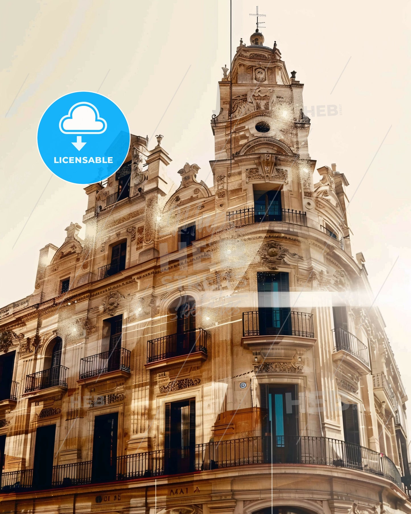 Murcia Cityscape Composite: Architecture and Skyline Glow - A building with a tower