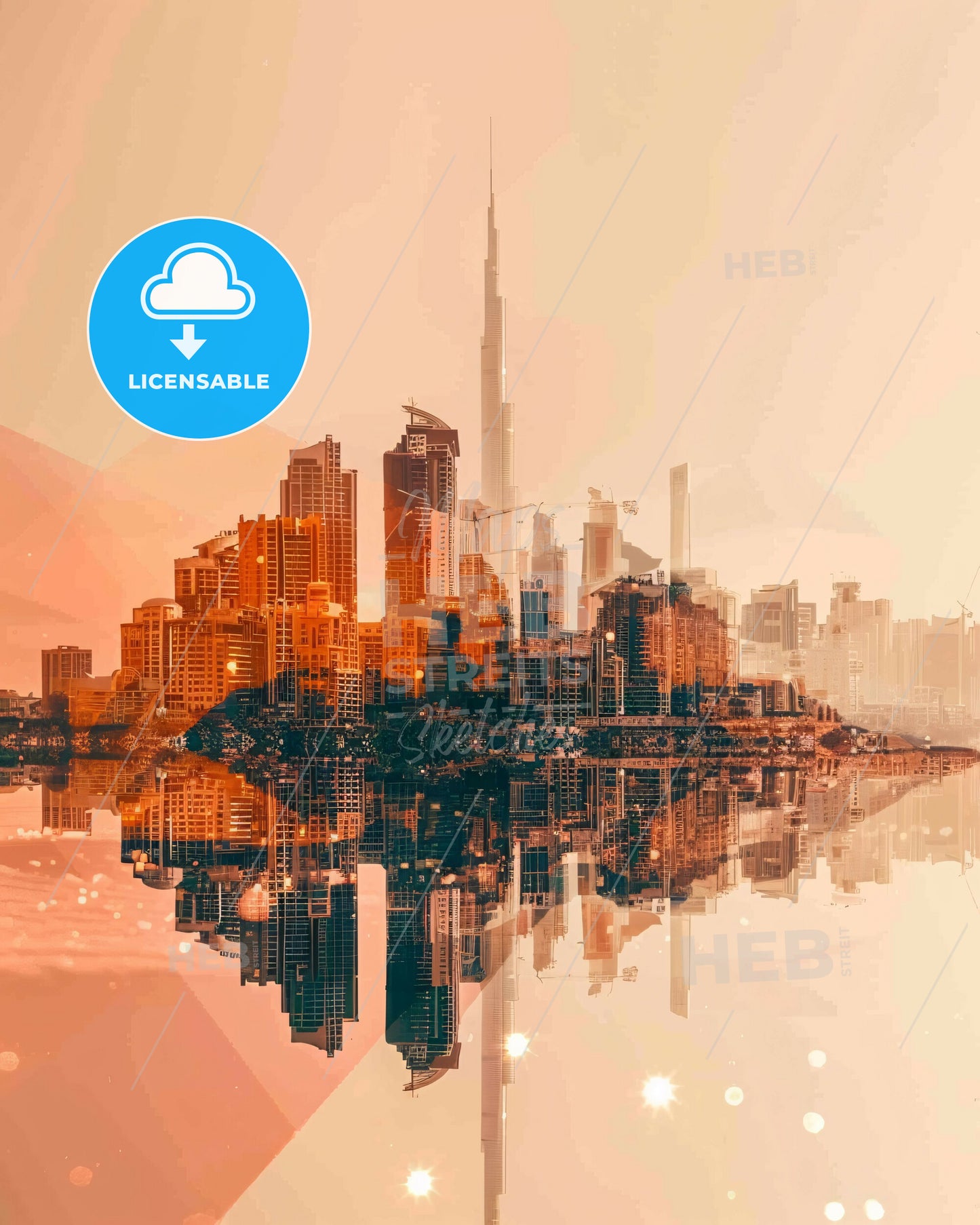 Musaffah City Skyline Double Exposure Composite Art - A city skyline reflected in water