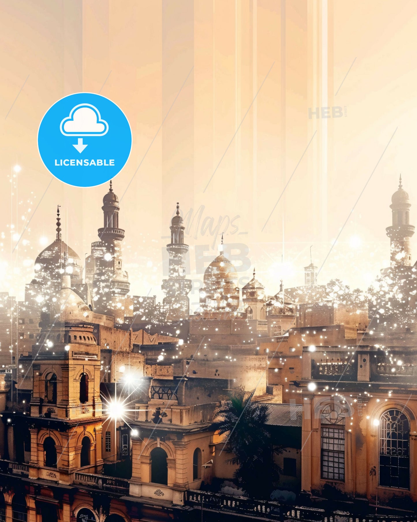 NDjamena Skyline Double Exposure Composite Art Poster - A city with many towers and lights