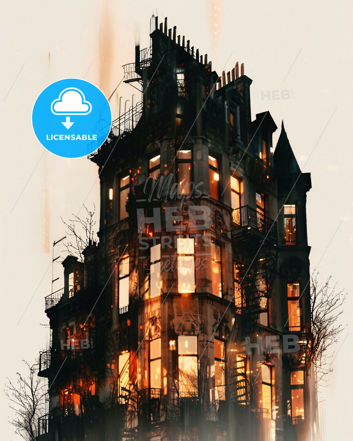 Namur's Double Exposure Cityscape Silhouette Poster - A building with many windows