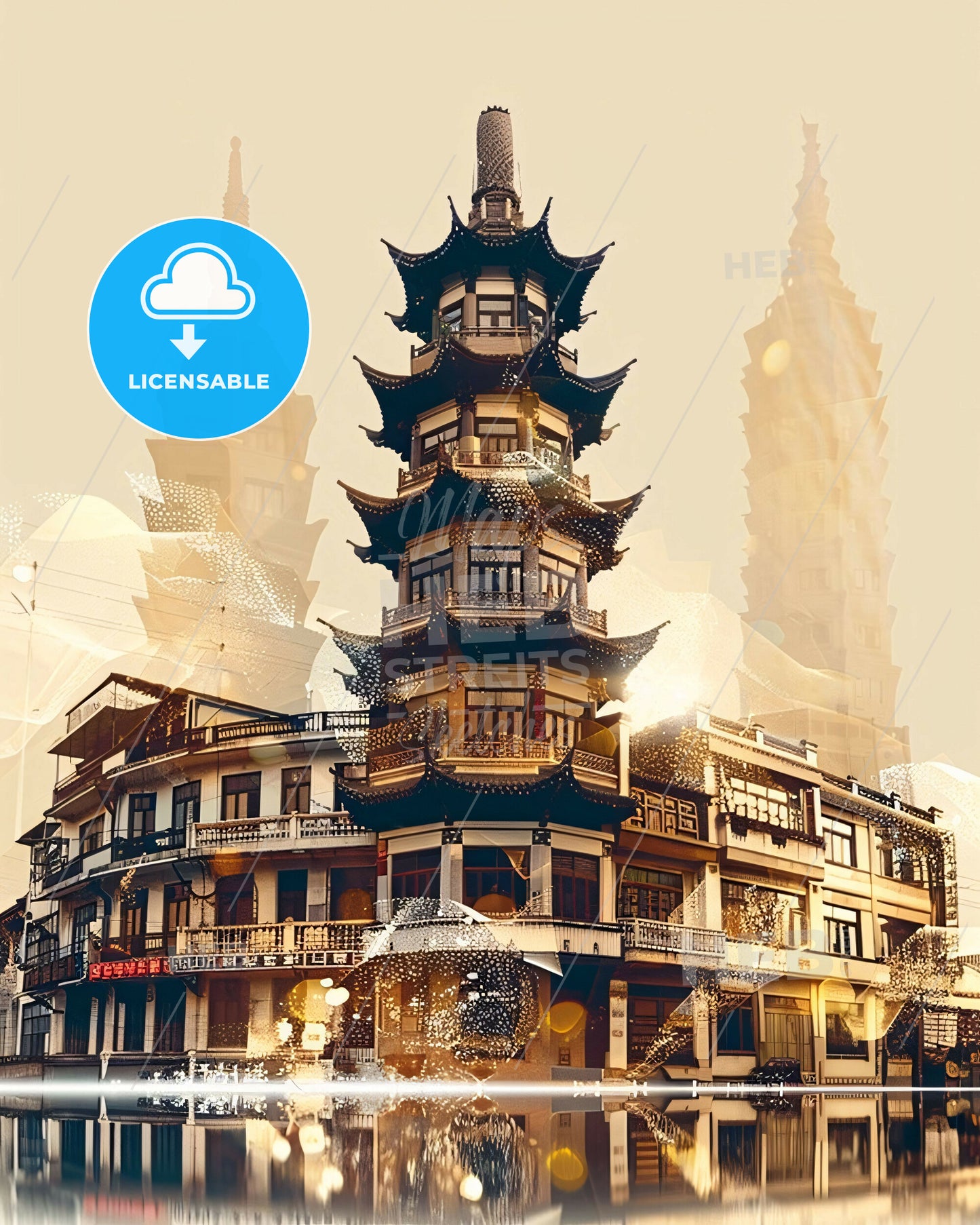 Nanchong China Cityscape Art Bright Beige - A building with a tall tower