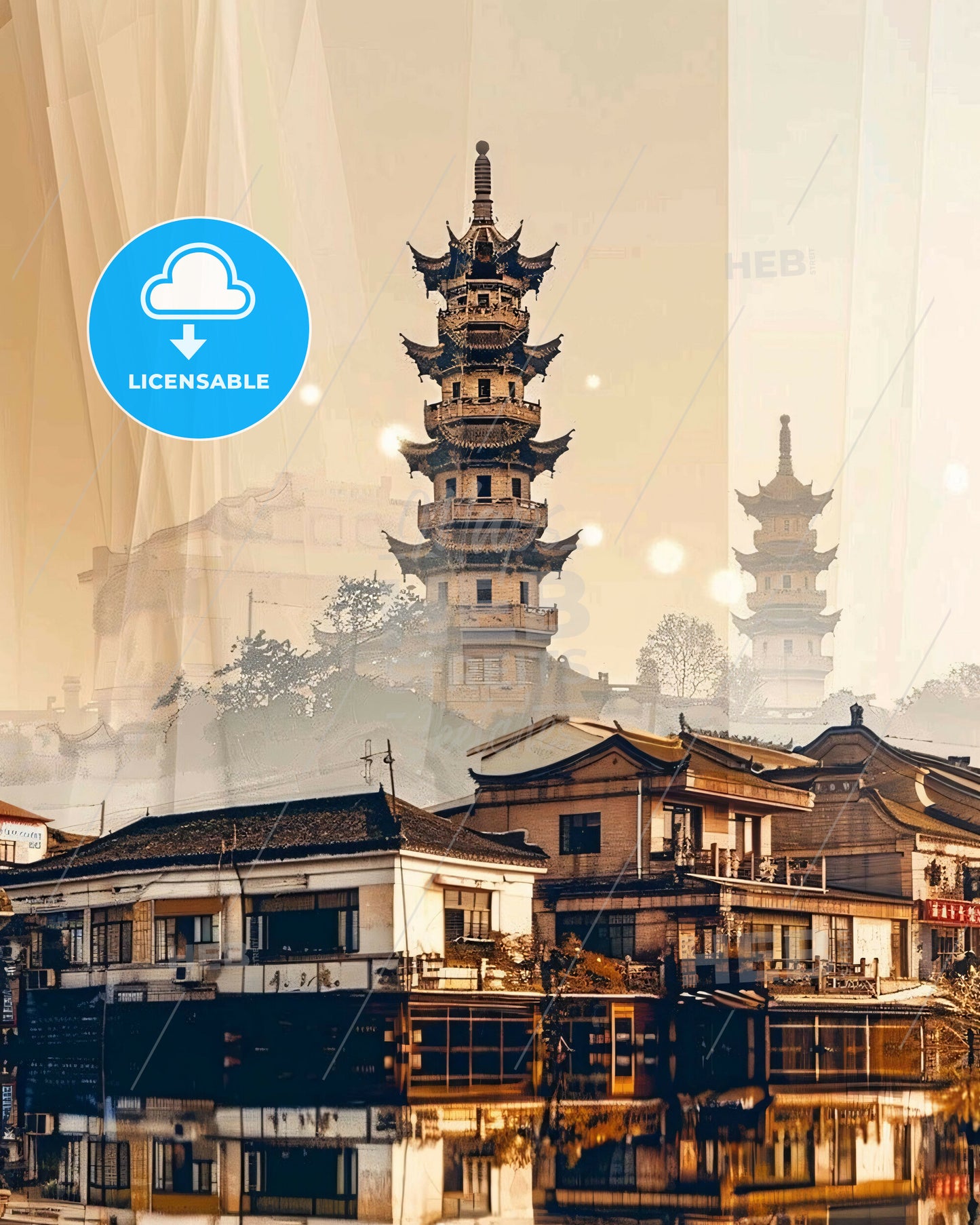 Nantong Cityscape Composite Art Poster - A city with a tall tower