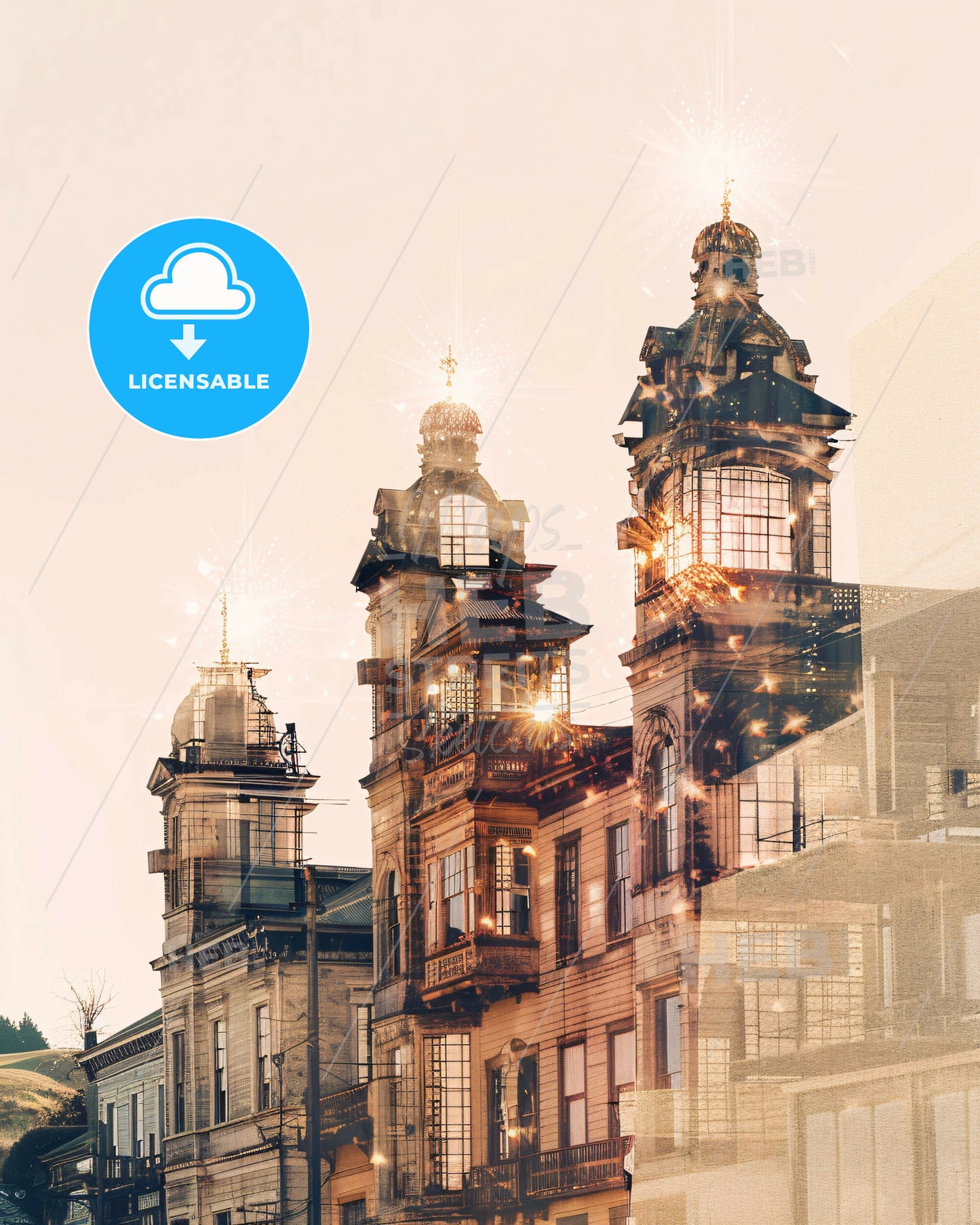 Napier-Hastings Skyline Composite Poster Art - A double exposure of a building