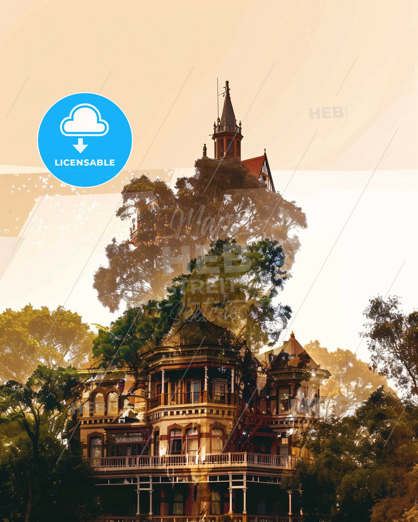 Napier-Hastings Art Skyline Architecture Poster - A house with a tower and trees