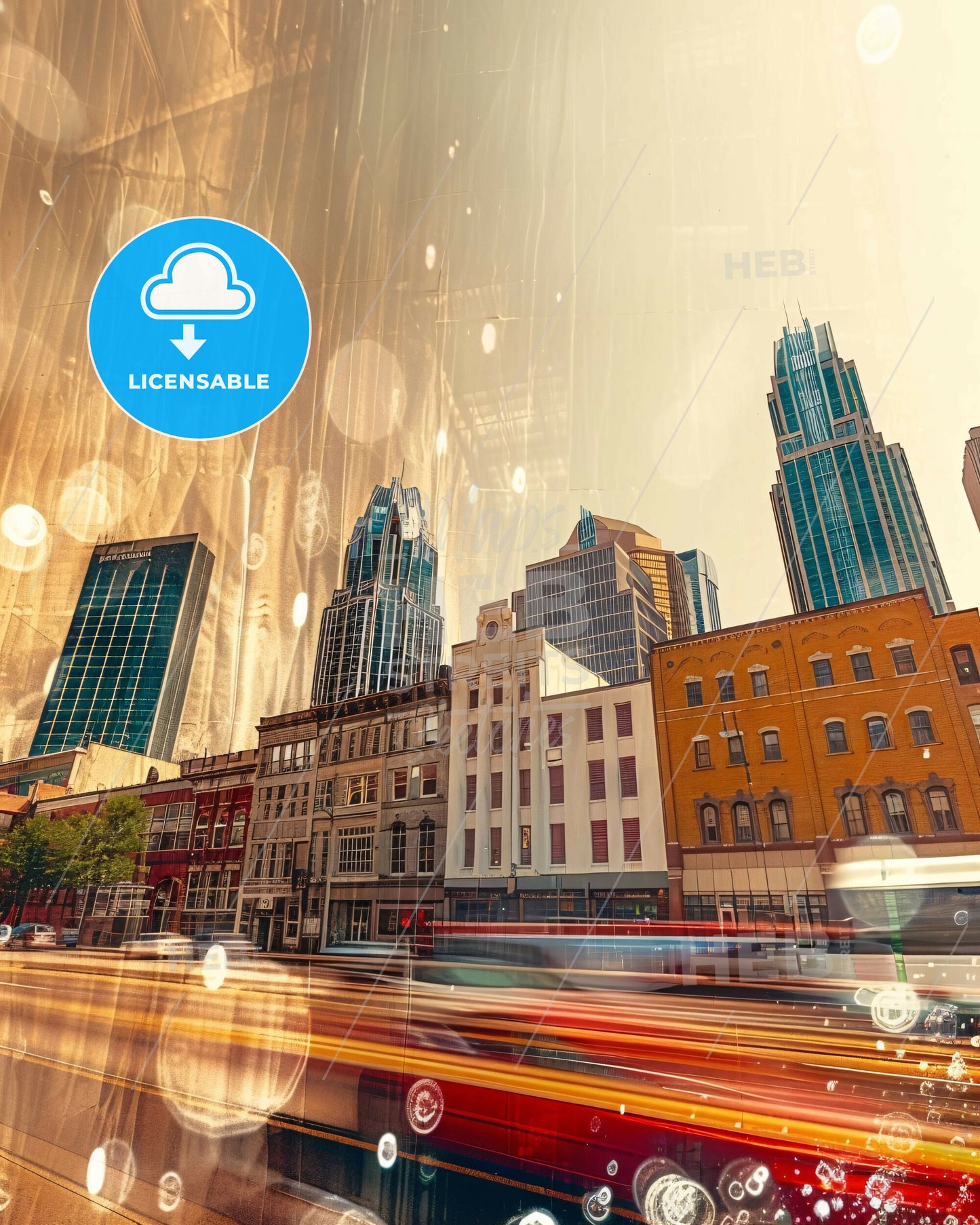 Nashville Iconography Skyline Poster - A city street with buildings and cars