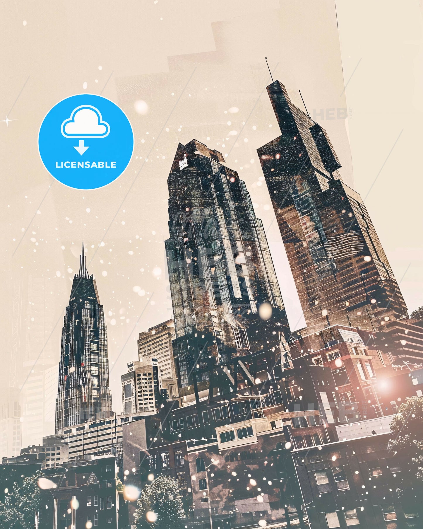 Nashville Skyline Cityscape Composite Art Design - A city skyline with many tall buildings