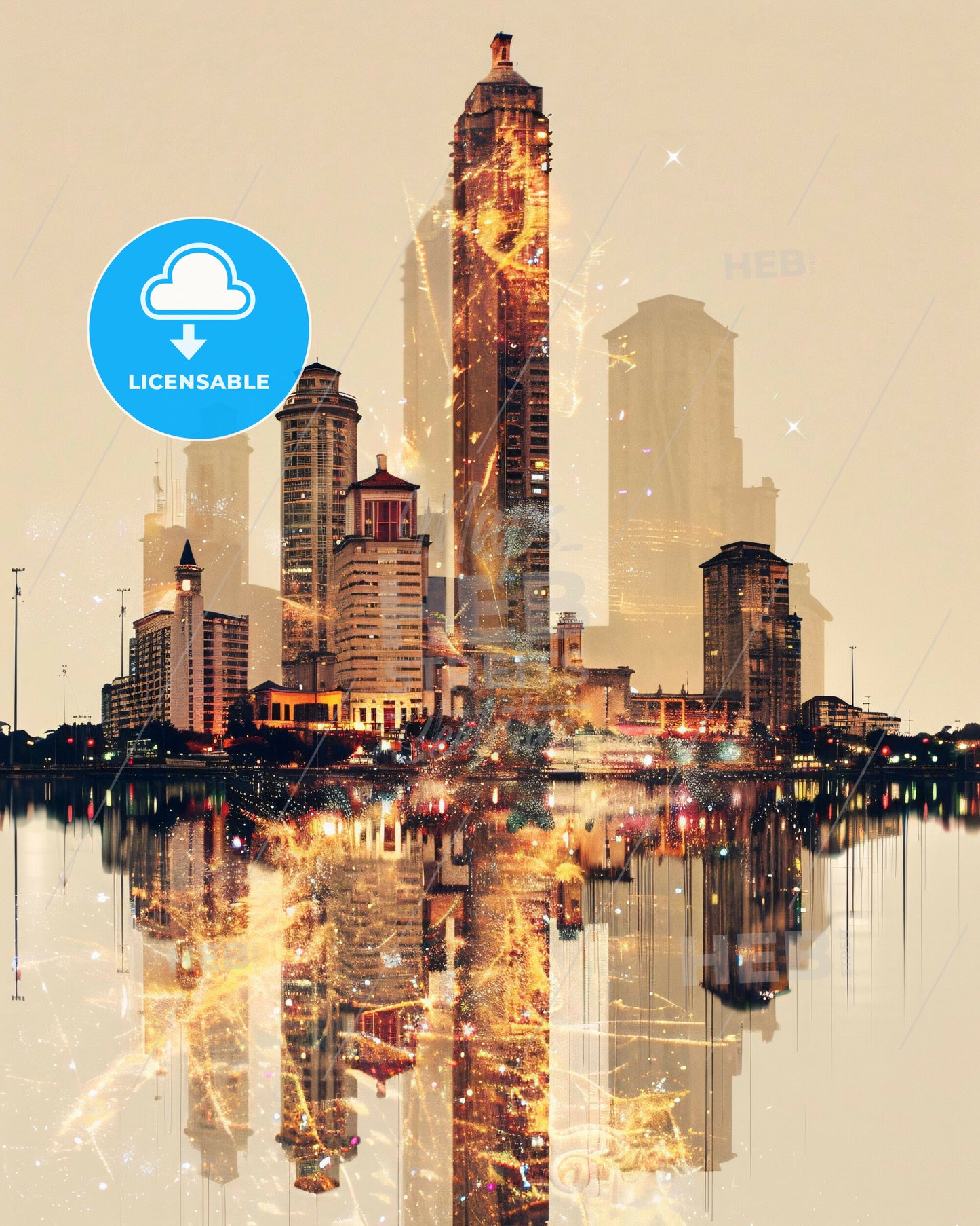 Natal Skyline Double Exposure Art, Iconic Architecture - A city skyline with a reflection of a body of water