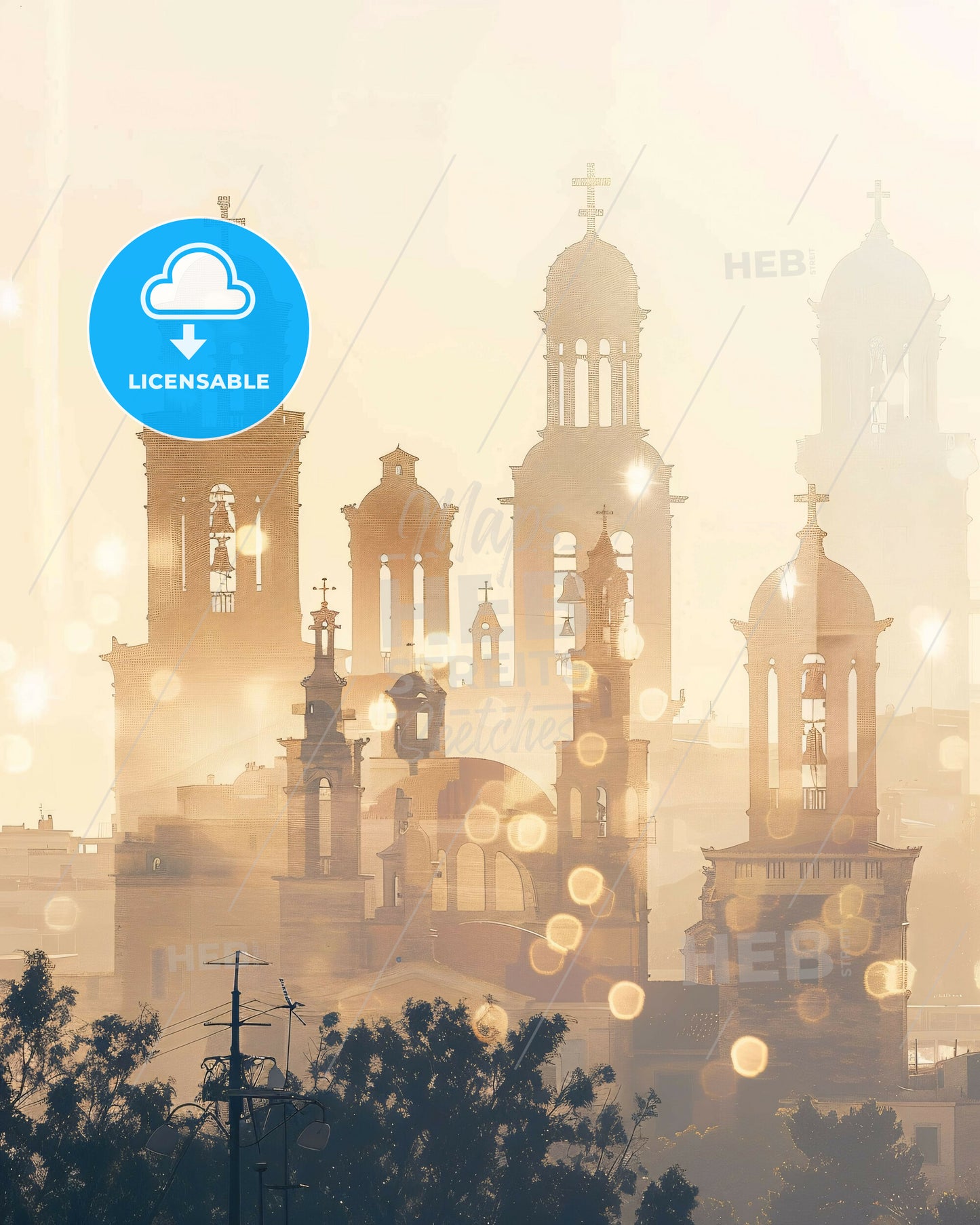 Nea Ionia Greece City Skyline Art Poster - A large building with towers and crosses