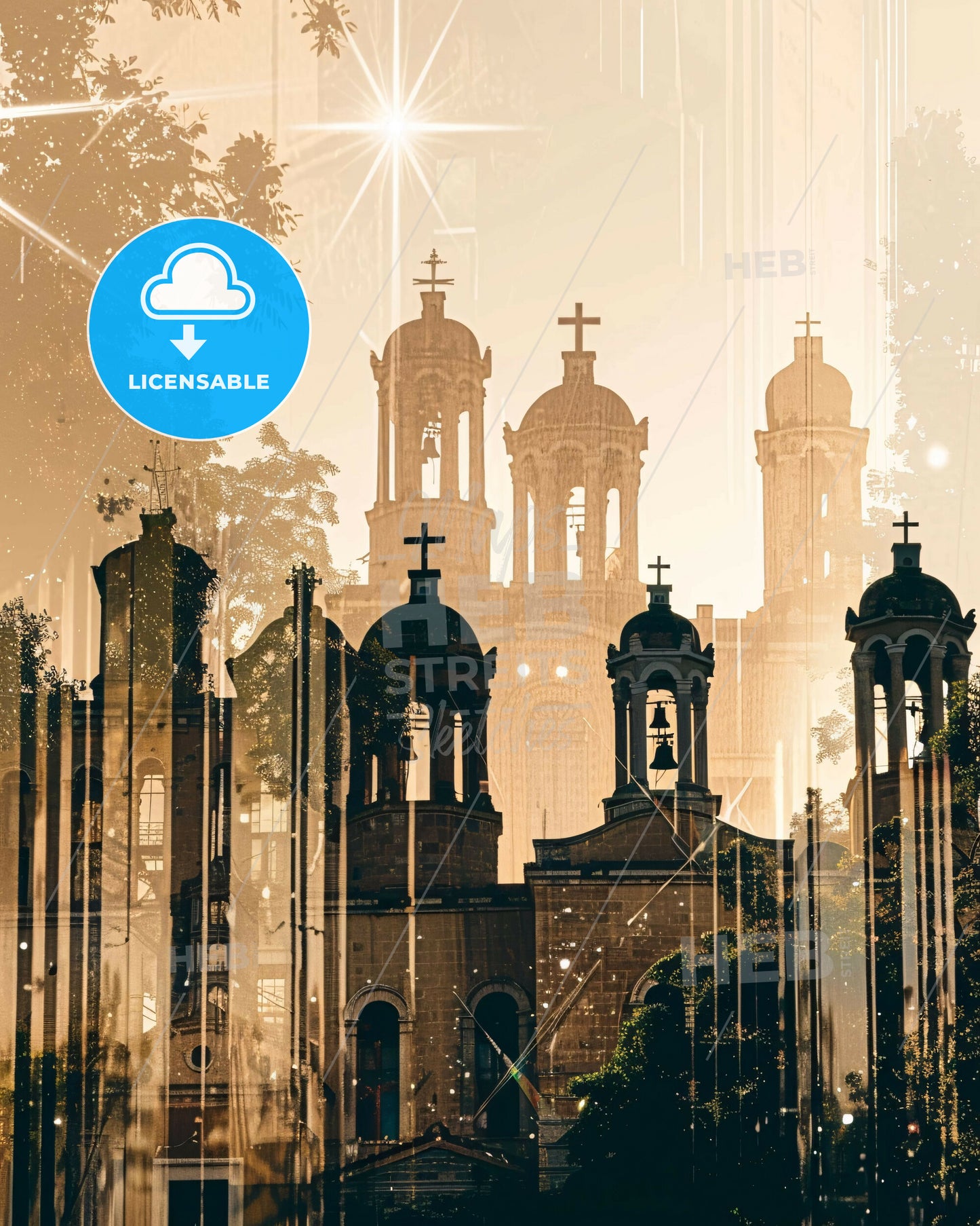 Nea Ionia City Skyline Panorama Art Poster - A building with a cross on top