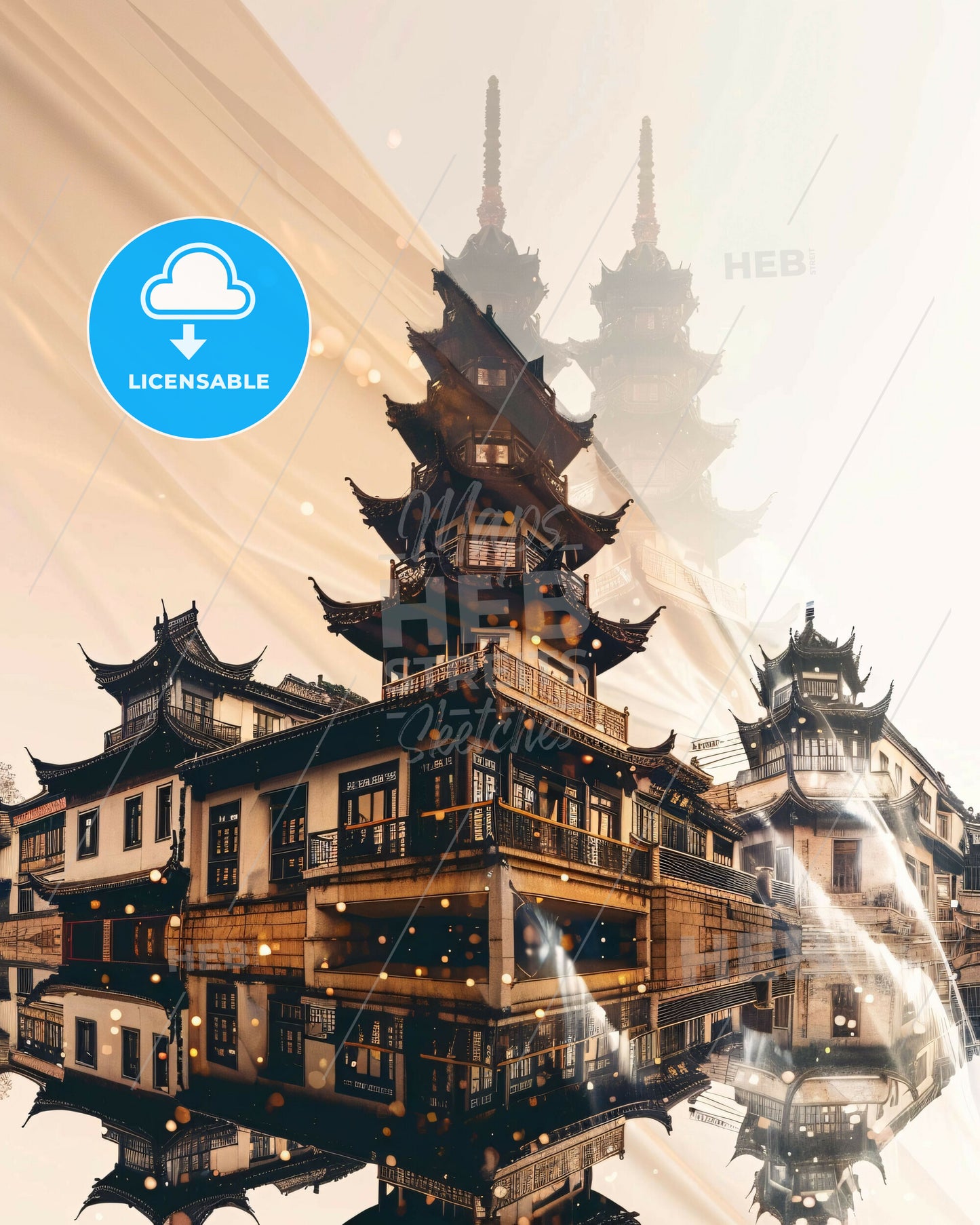 Neijiang City Skyline Double Exposure Poster Art - A building with a tower