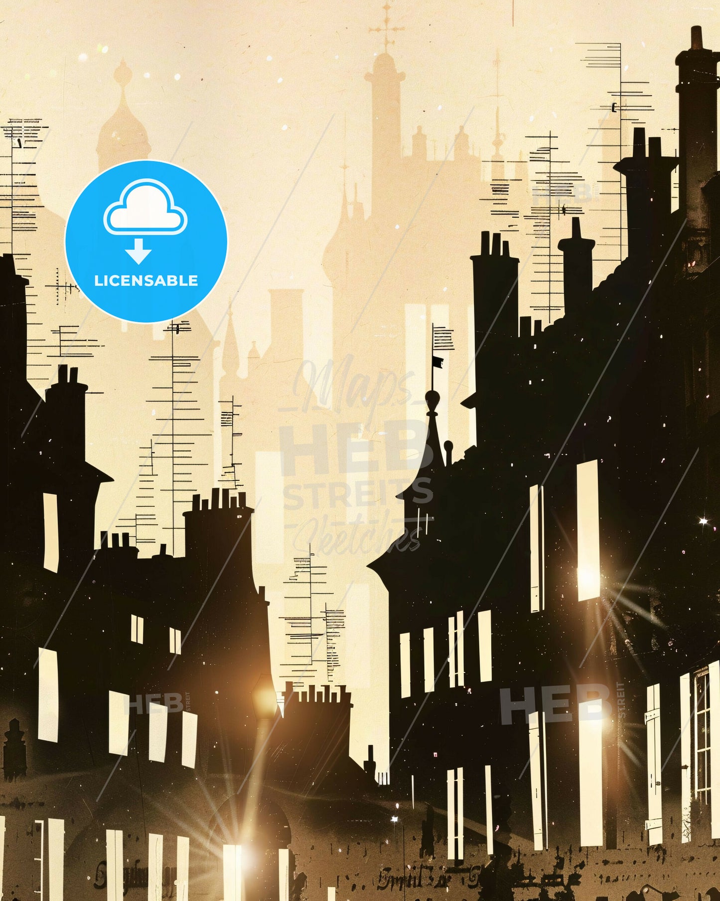 Parisian Skyline Double Exposure Art - A silhouette of buildings and buildings