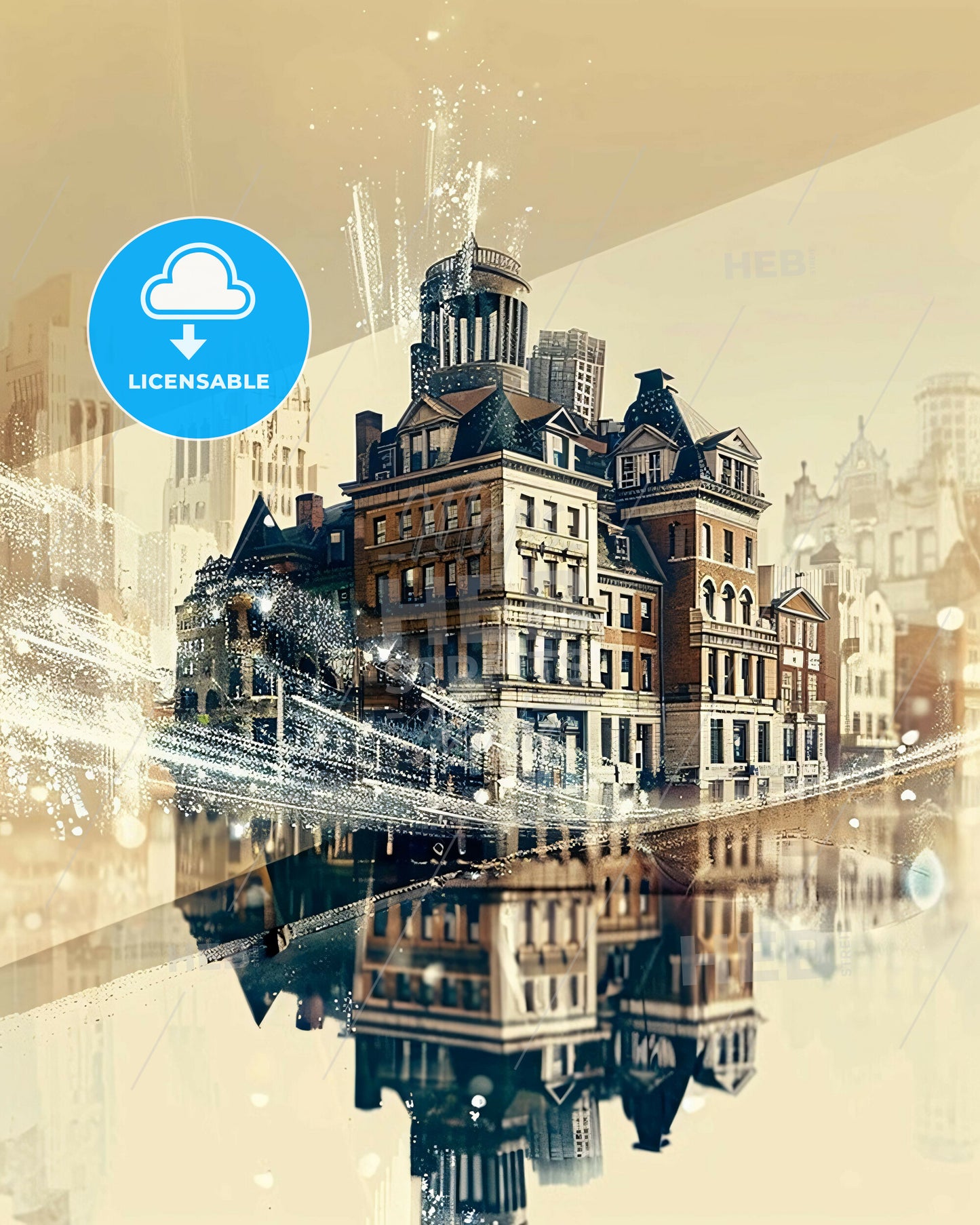 New Haven Panorama Art: Skylines & Architecture - A building with a tower and a tower on the top