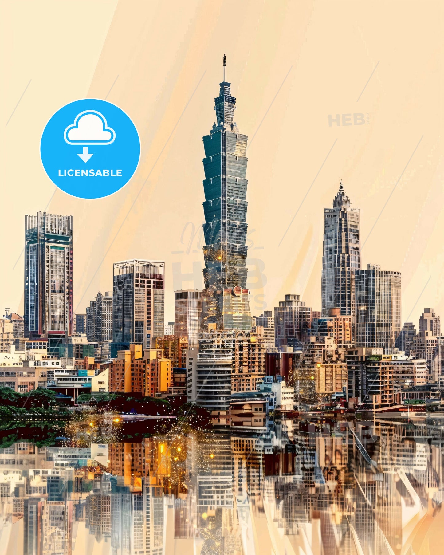 New Taipei Skyline Wonders in Double Exposure - A city skyline with a tall building