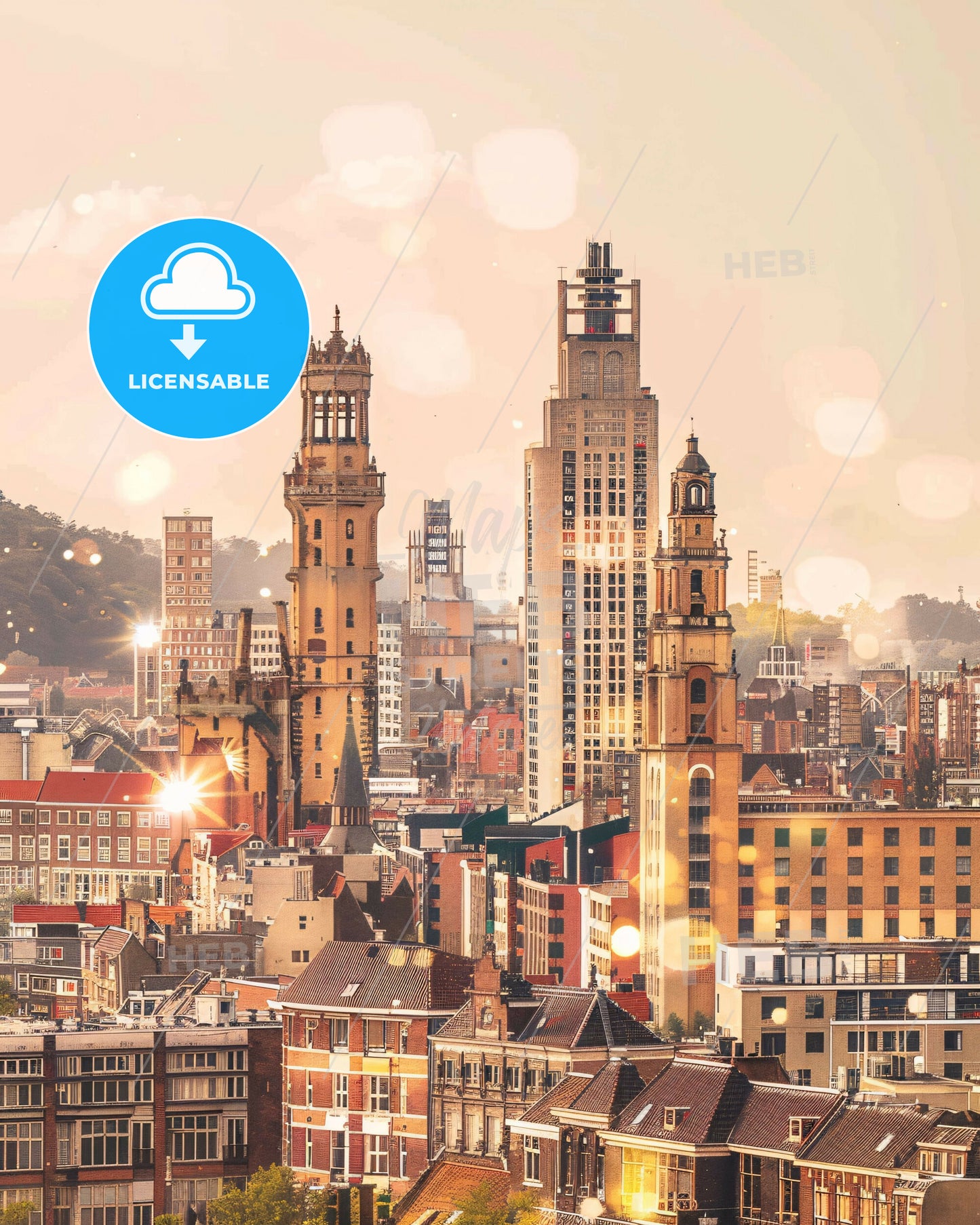 Nijmegen Skyline Composite Art Poster, Bright Beige - A city with tall buildings