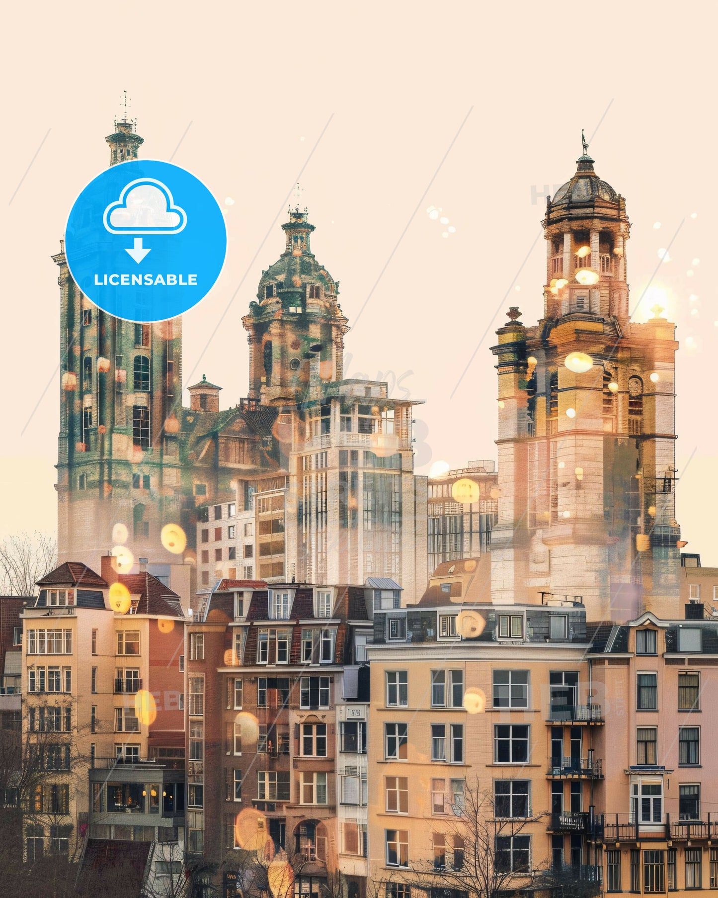 Nijmegen City Skyline Colorful Art Deco Panorama Print - A city with many buildings