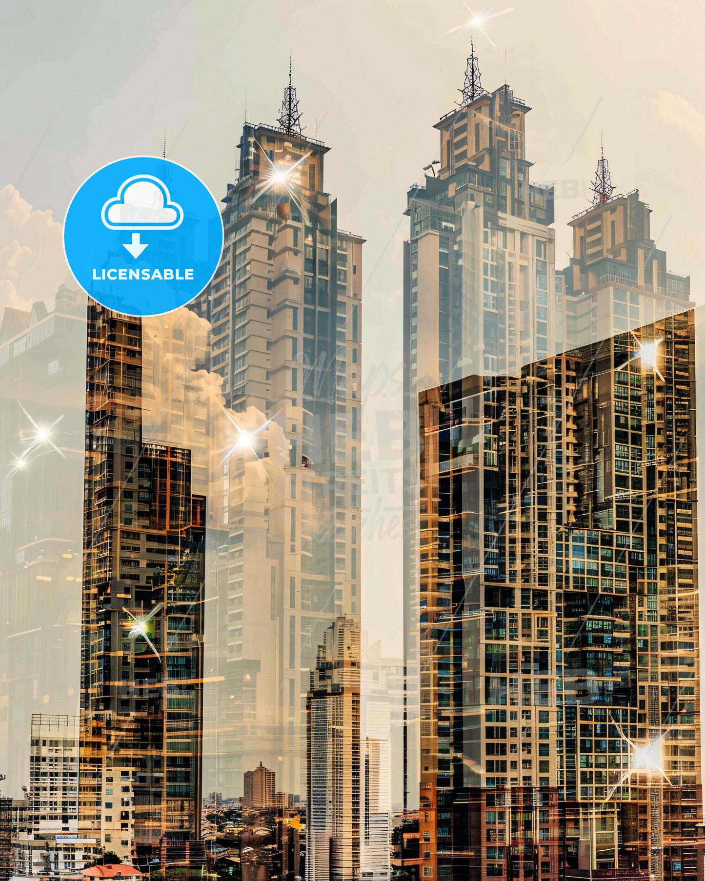 Nonthaburi Thailand Skyline Double Exposure Art - A multiple exposure of a city skyline