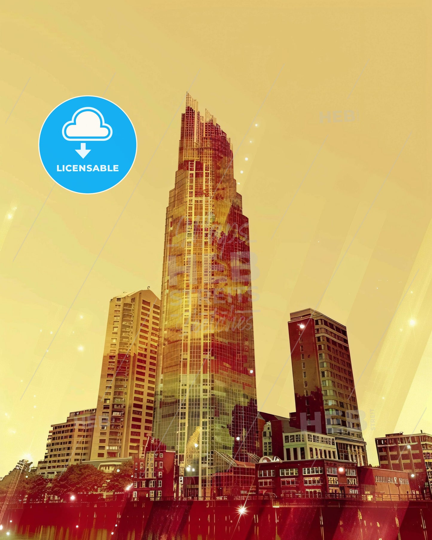 Norfolk Skyline: Pastel Composite Cityscape - A tall building in a city