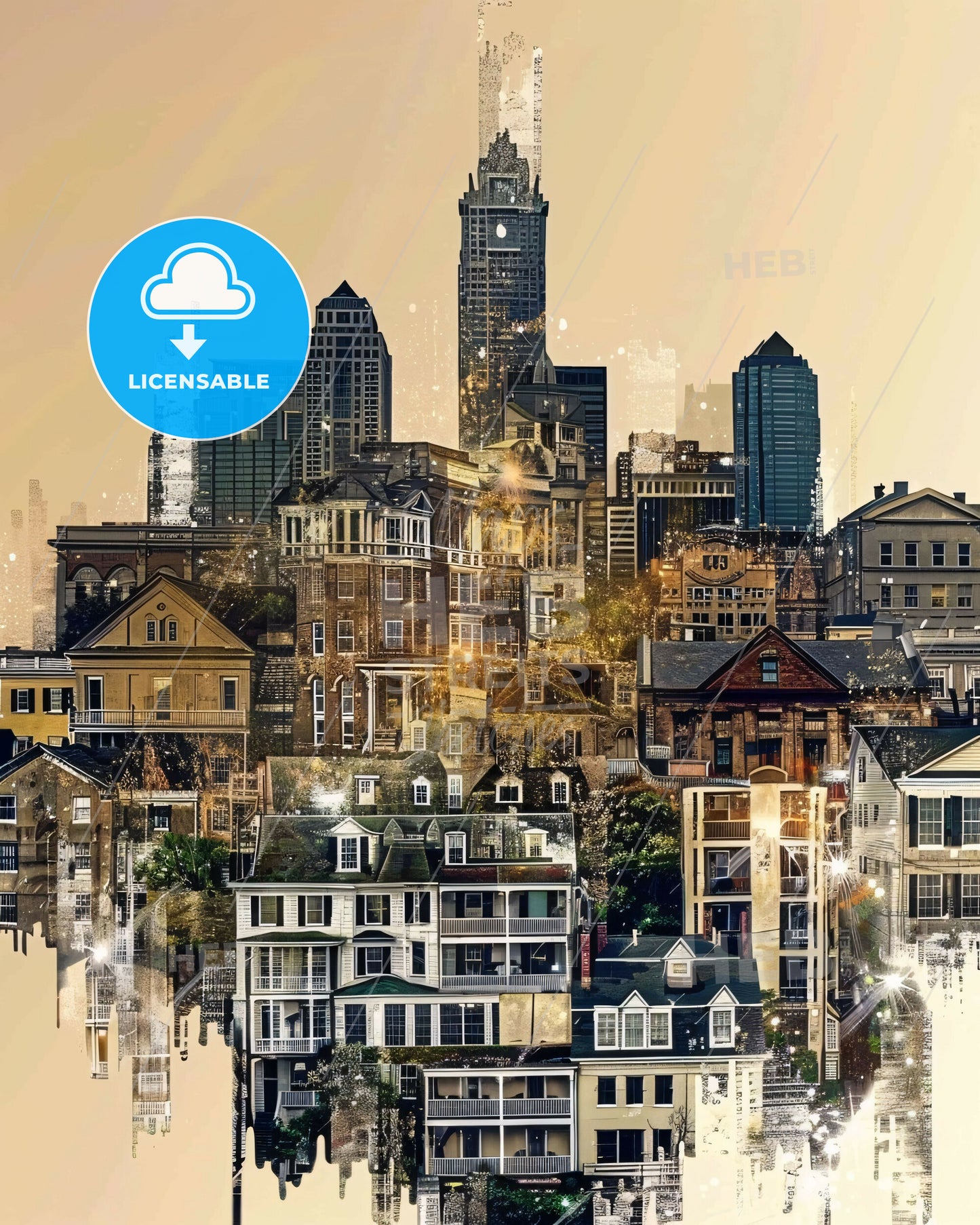 North Charleston Silhouette Composite Art Skyline - A city skyline with many buildings