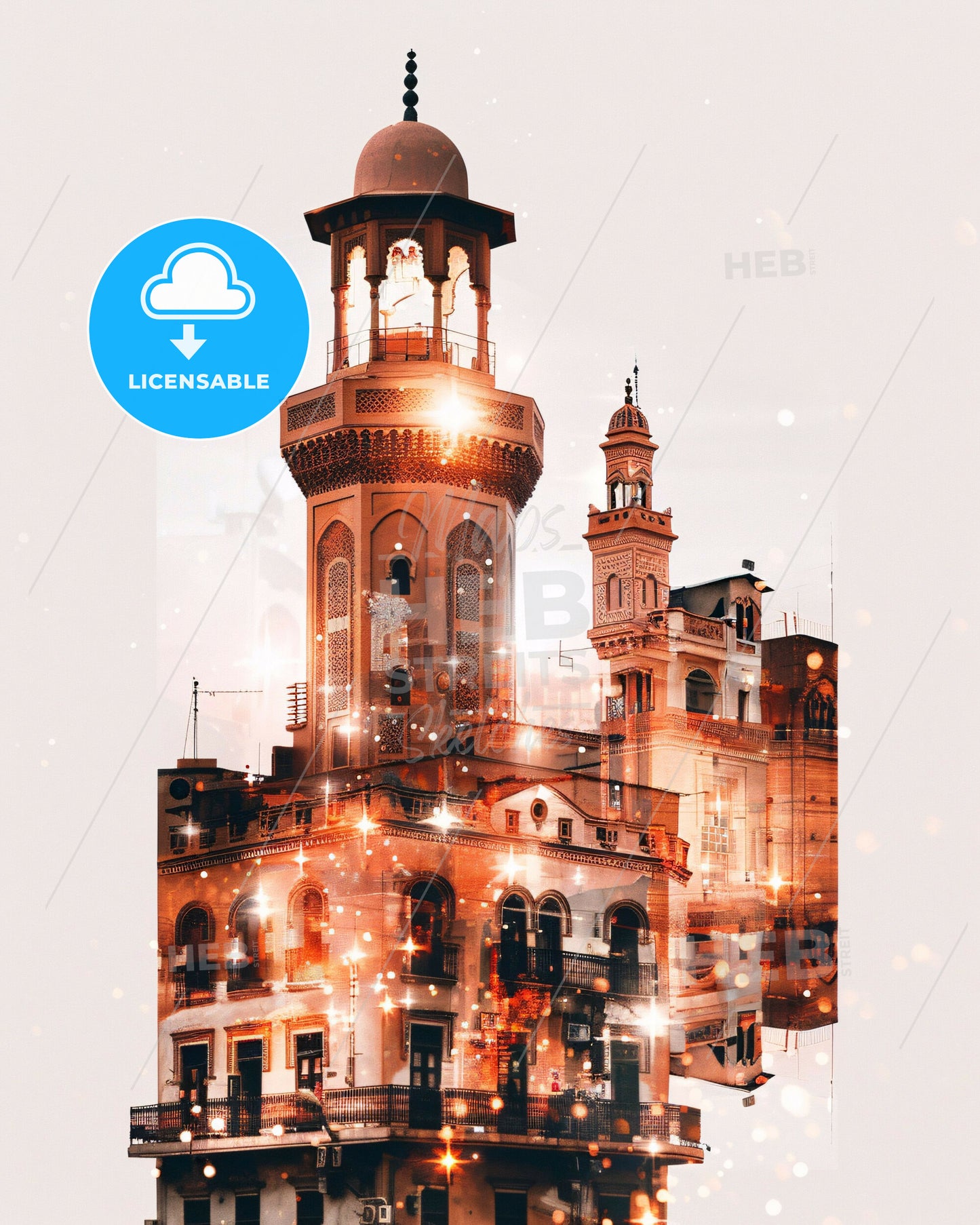 Nouakchott Night Skyline Art Nouveau Poster - A building with a tower