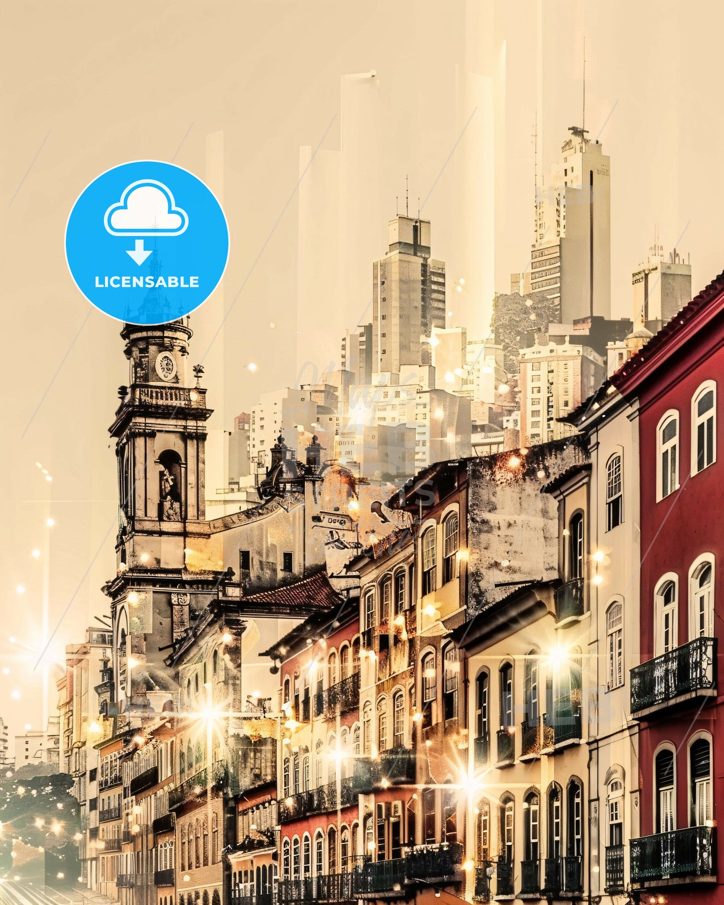 Novo Hamburgo Cityscape Art Poster - A city with a clock tower and buildings