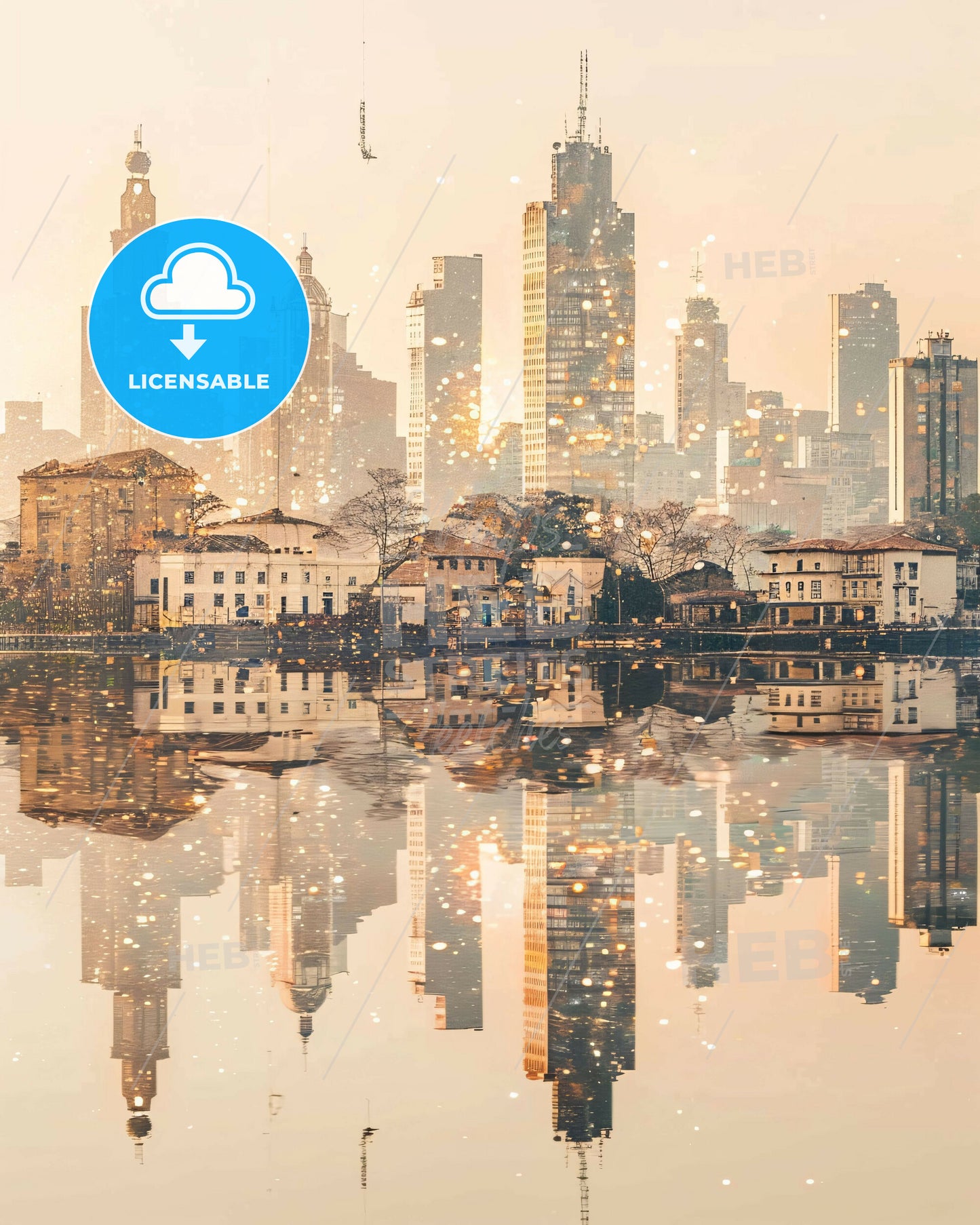 Novo Hamburgo: Icons and Lights on Canvas - A city with buildings reflected in water