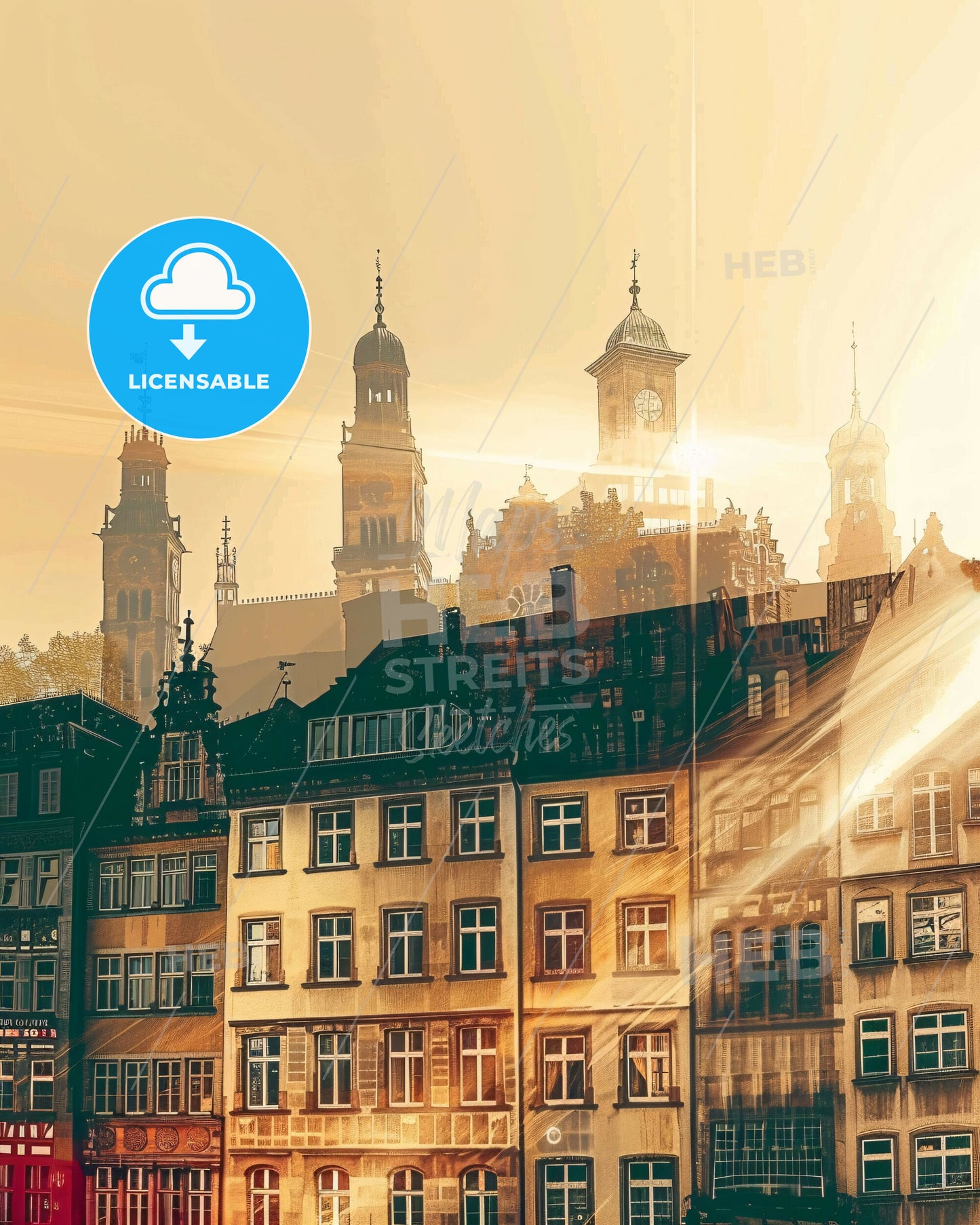 Nurnberg Modern City Skyline Art Deco Poster Print - A sun shining through a window