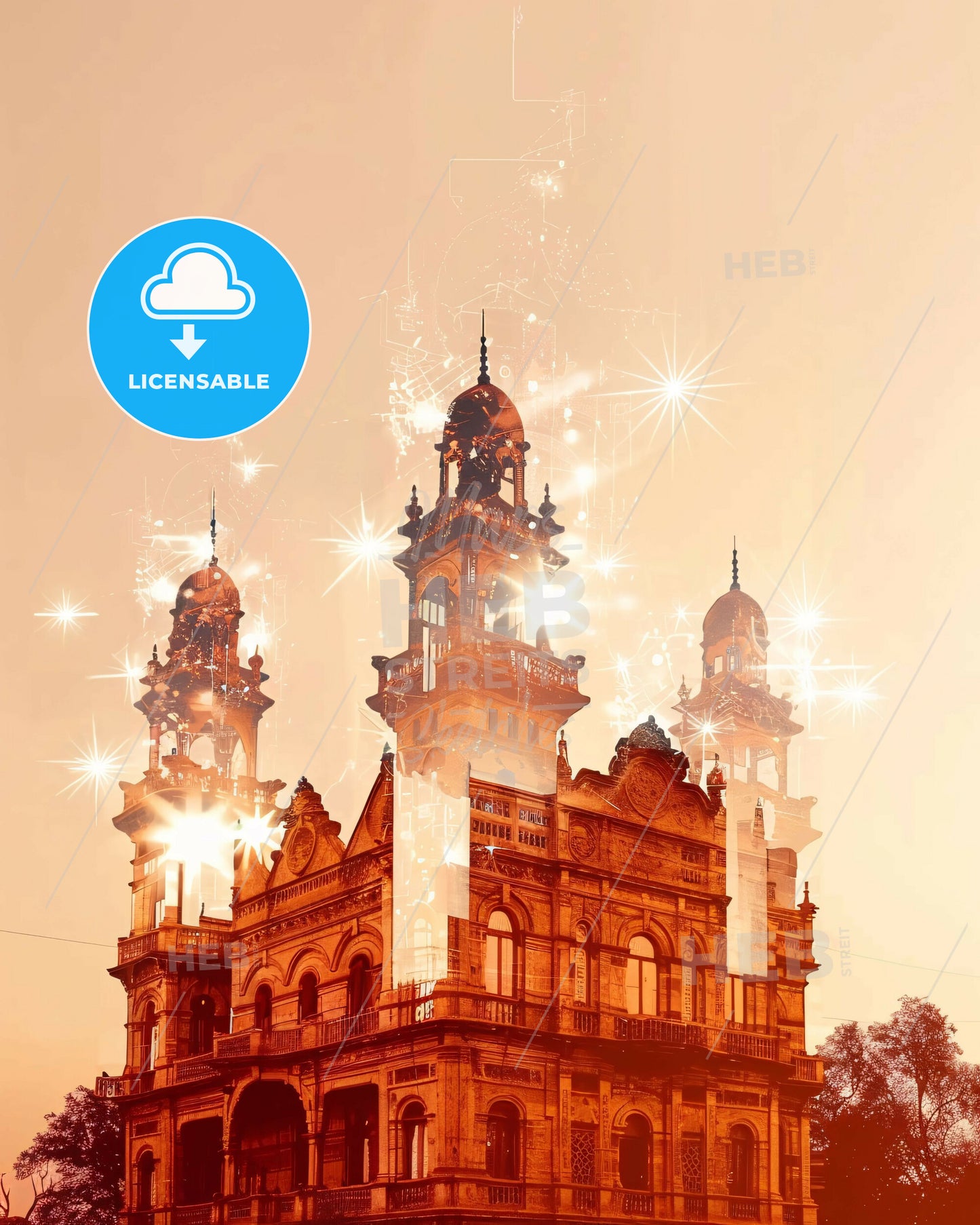 Nyala Architecture City Lights Poster - A building with many towers and lights