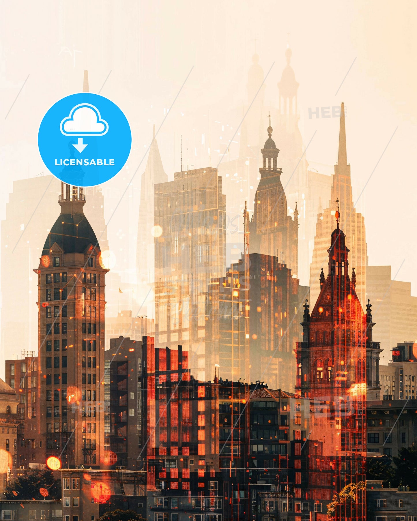 Oakland City Skyline Composite Art Poster - A city skyline with many tall buildings