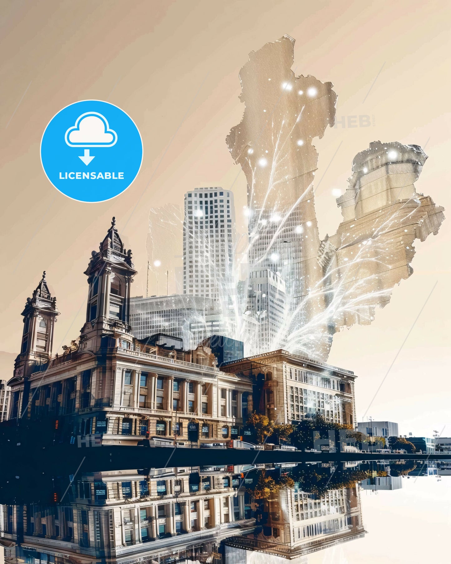 Oakland's Skyline Composite Art Poster - A building with a large building in the middle of the water