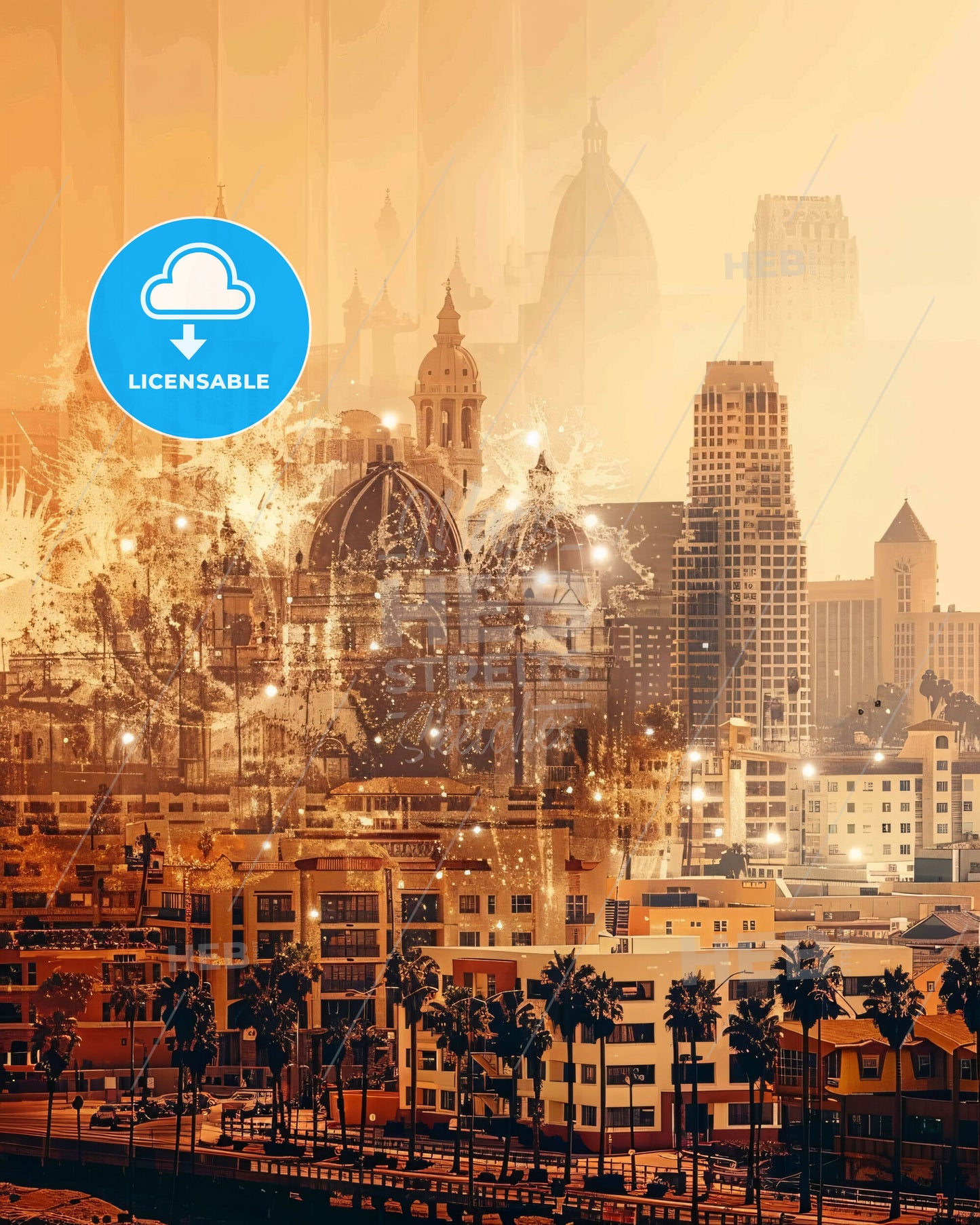 Oceanside City Skyline Double Exposure Composite Art - A city with many buildings